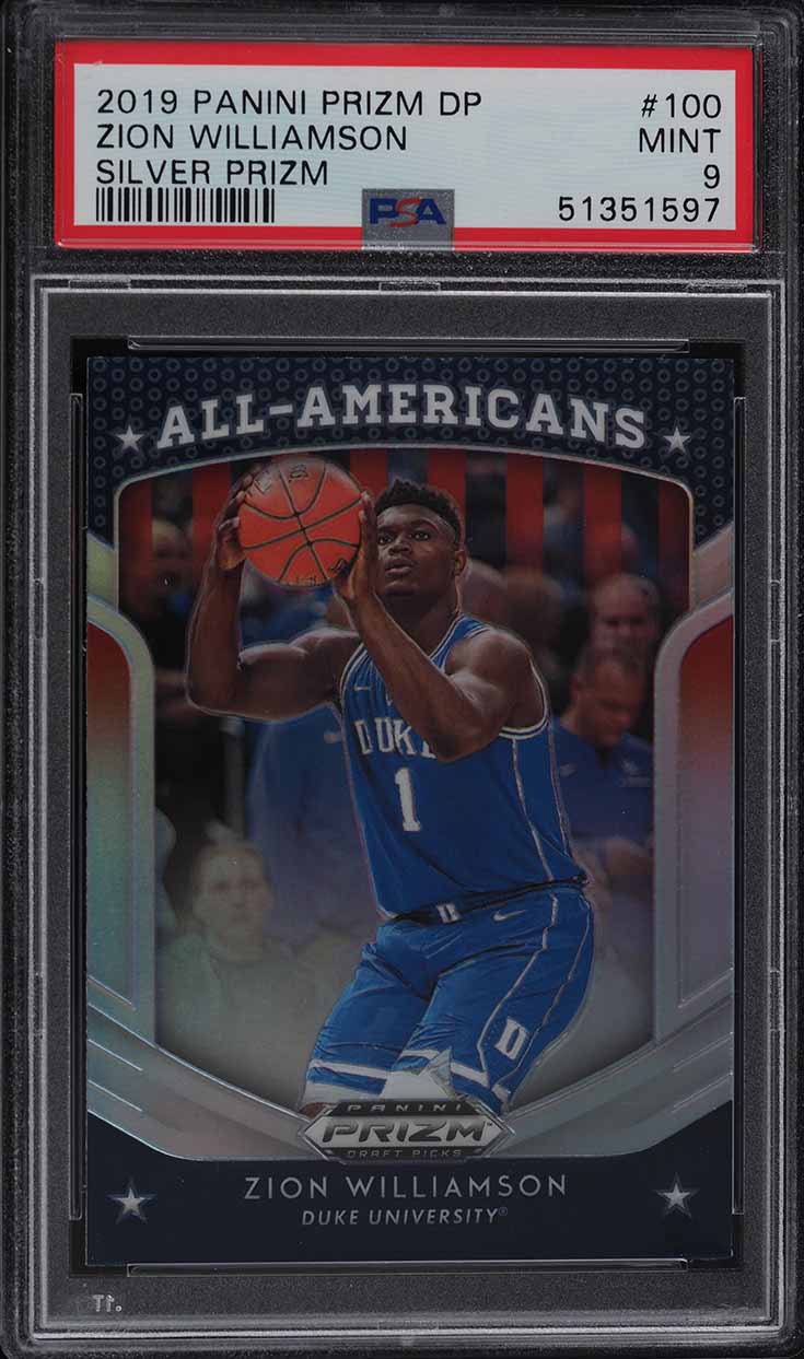 2019 Panini Prizm Draft Picks Silver Prizms Zion Williamson ROOKIE #100 PSA 9