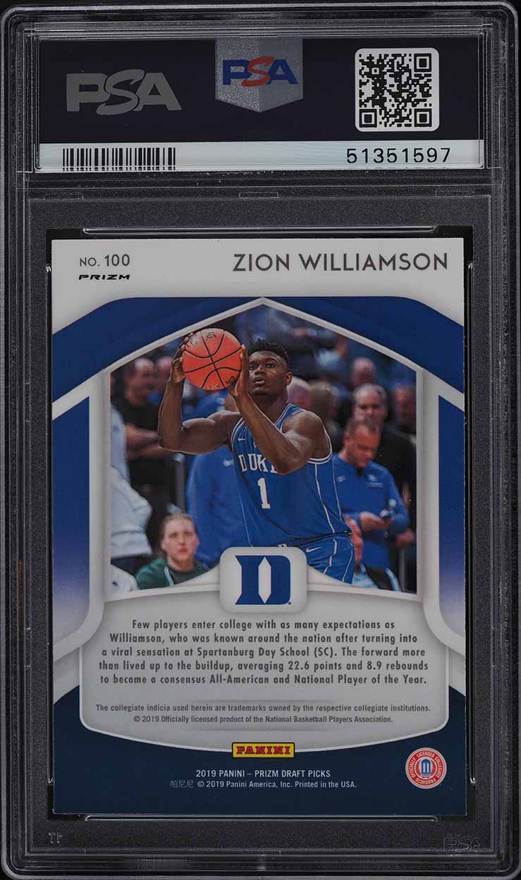 2019 Panini Prizm Draft Picks Silver Prizms Zion Williamson ROOKIE #100 PSA 9