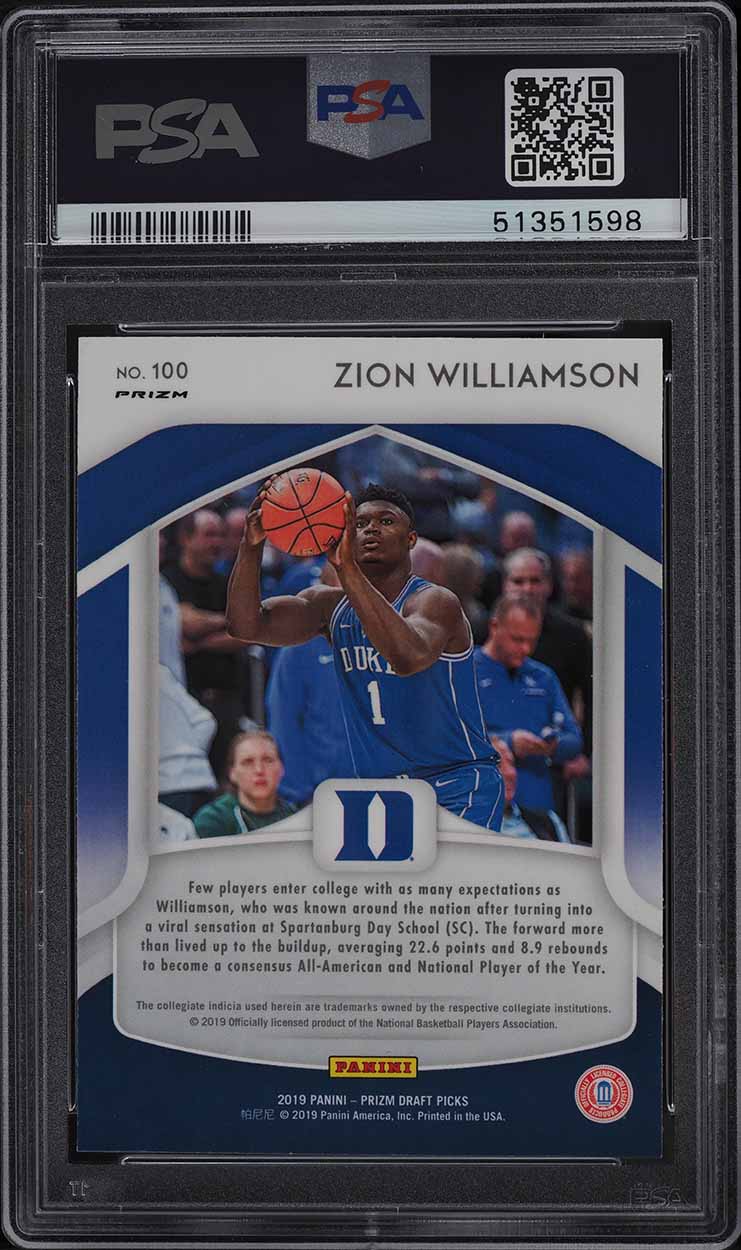 2019 Panini Prizm Draft Picks Silver Prizms Zion Williamson ROOKIE #100 PSA 9