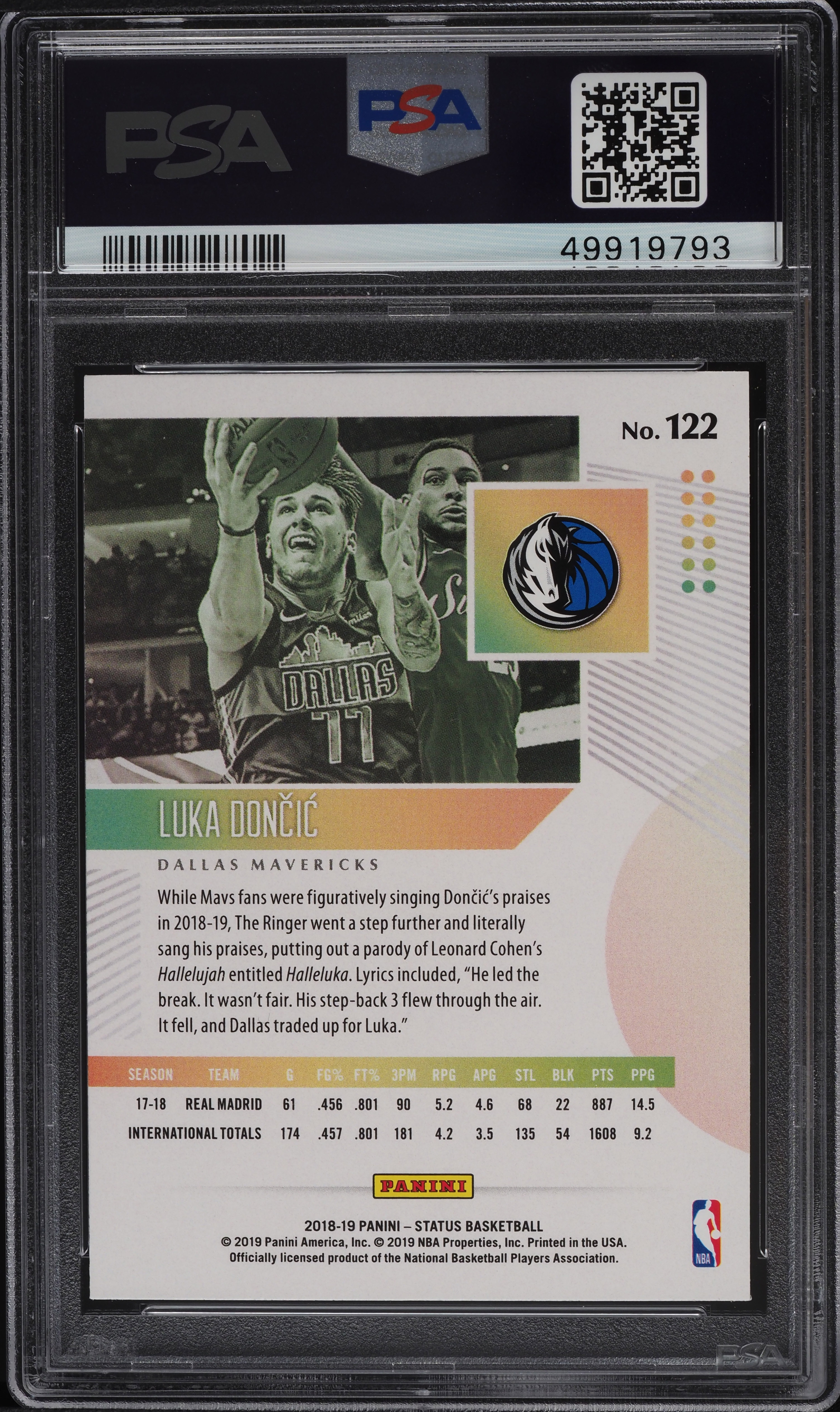 2018 Panini Status Luka Doncic ROOKIE RC #122 PSA 9 MINT on