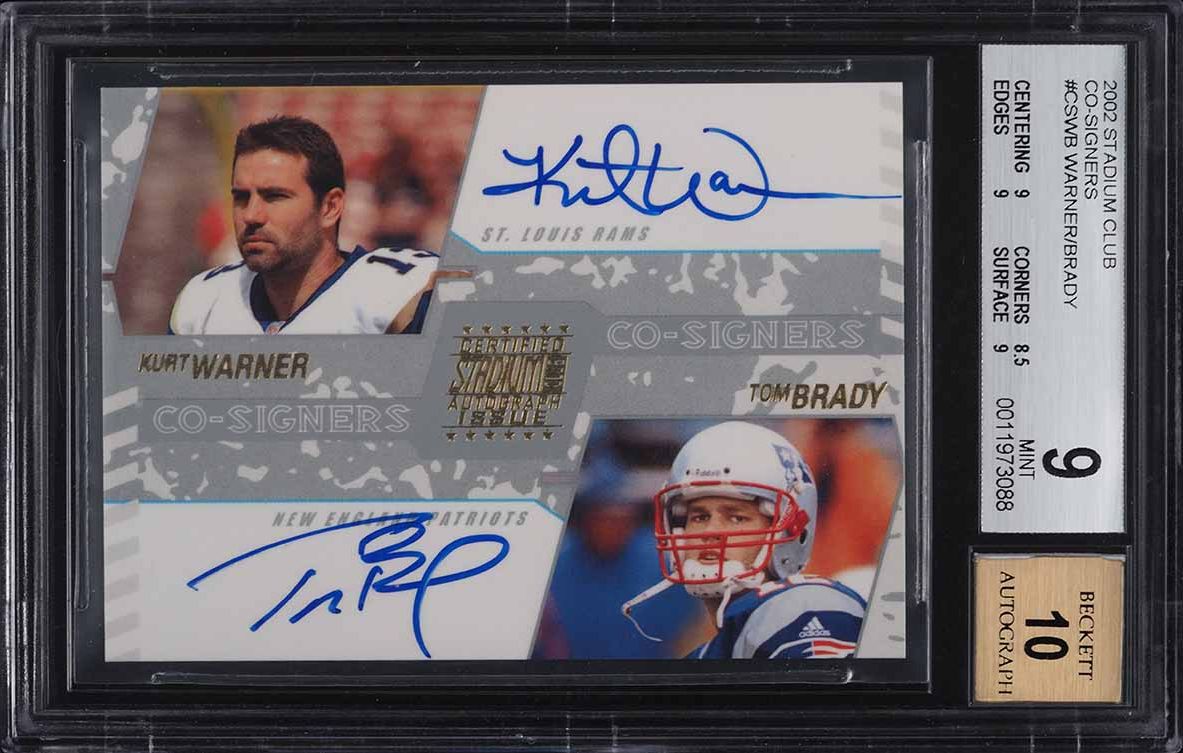 2002 Stadium Club Co-Signers Kurt Warner & Tom Brady AUTO #CSWB BGS 9 MINT
