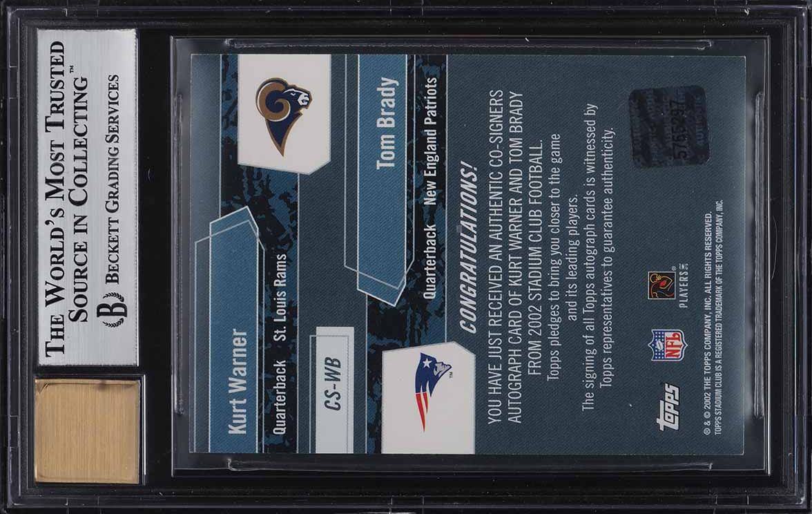 2002 Stadium Club Co-Signers Kurt Warner & Tom Brady AUTO #CSWB BGS 9 MINT
