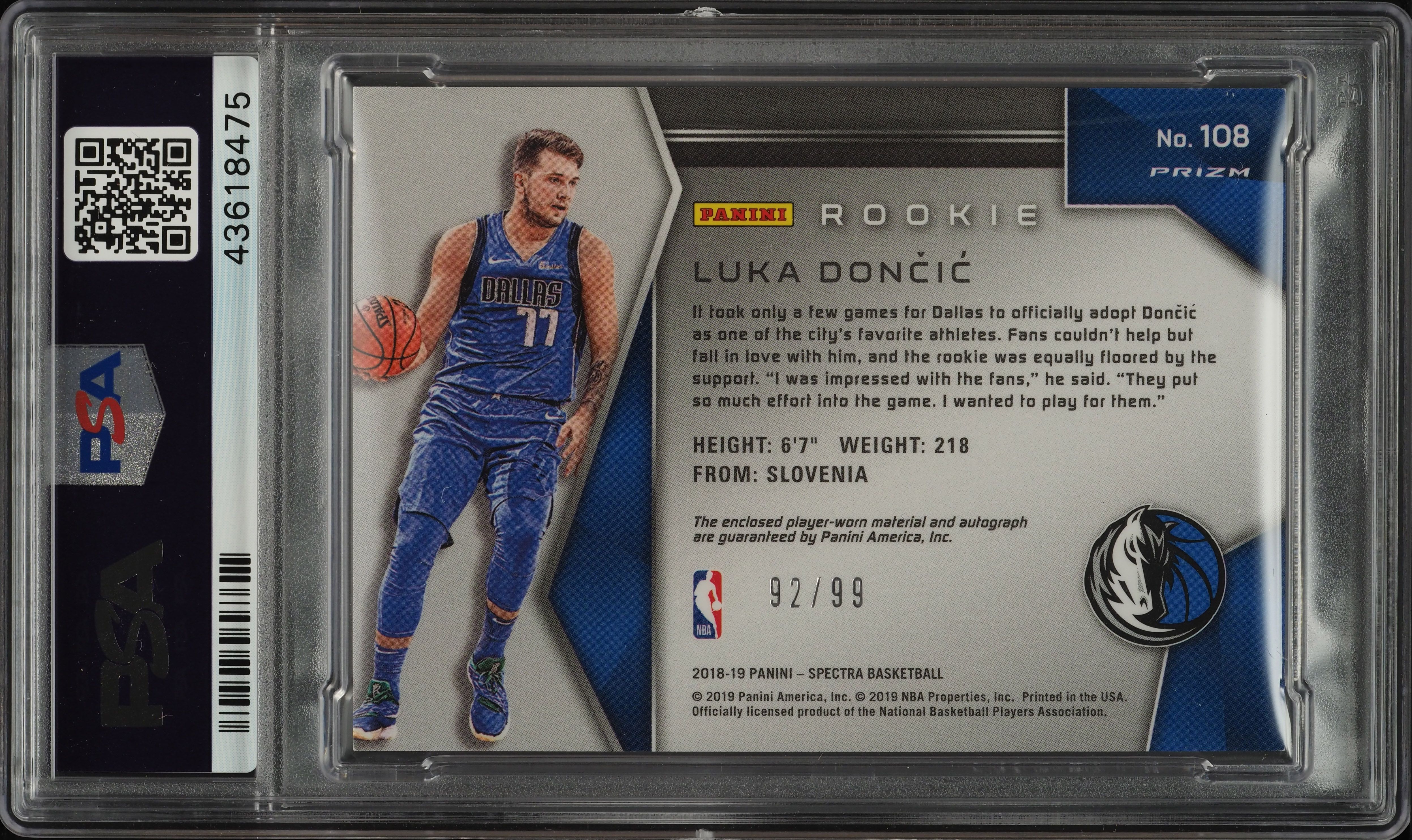 2018 Panini Spectra Neon Blue Luka Doncic ROOKIE PATCH AUTO /99