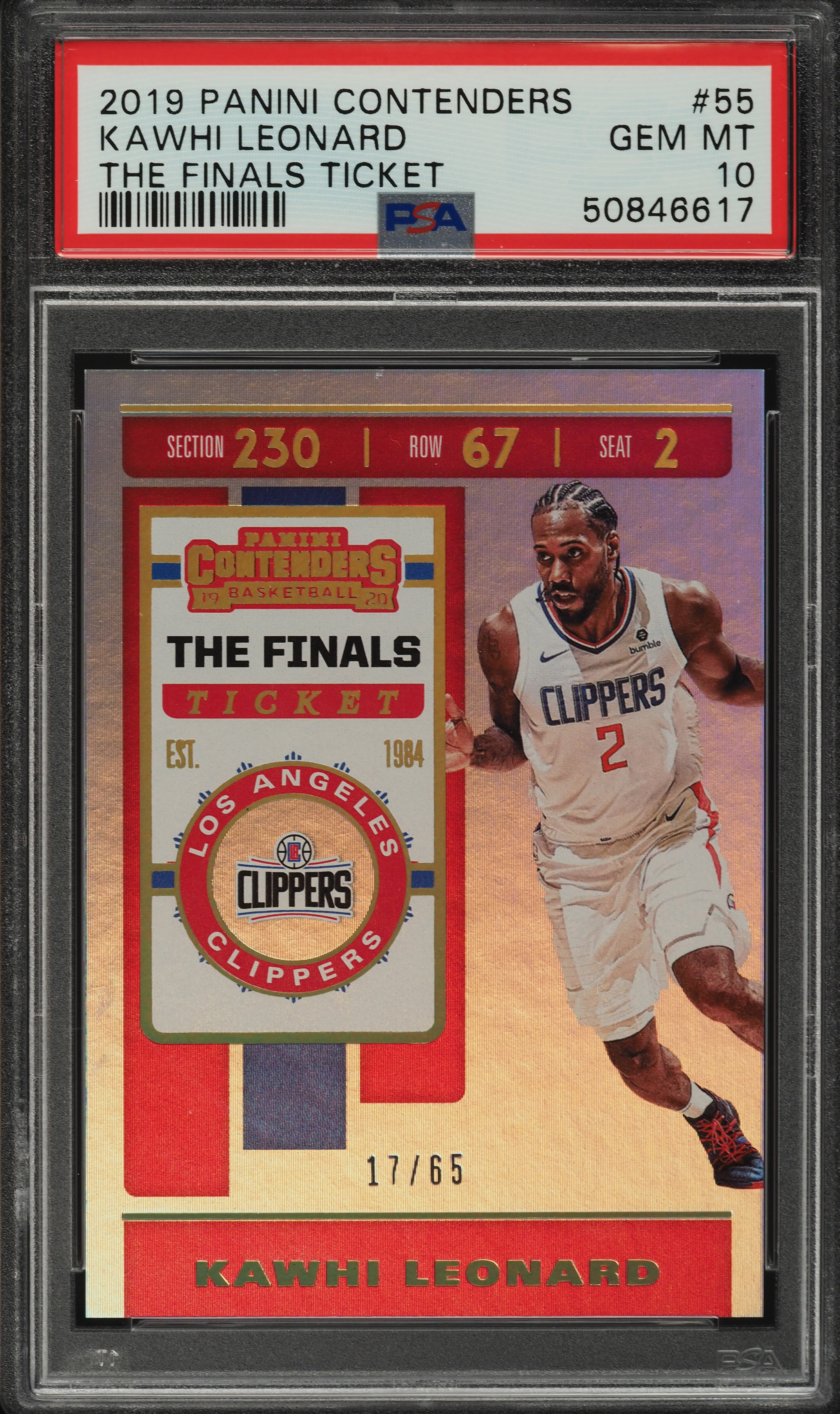 2019 Panini Contenders Finals Ticket Kawhi Leonard /65 #55 PSA 10 