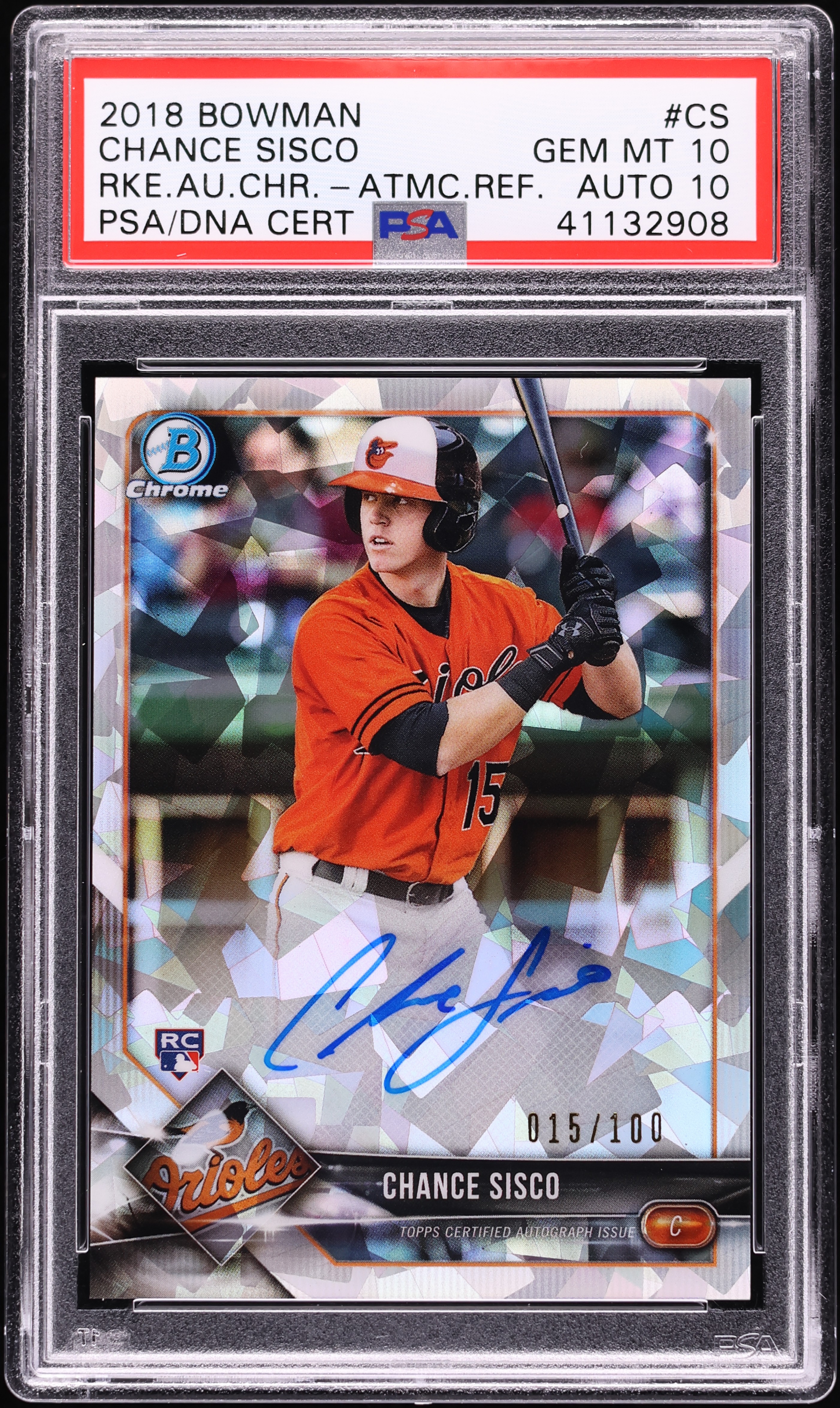 2018 Bowman Chrome Atomic Refractor Chance Sisco ROOKIE AUTO /100