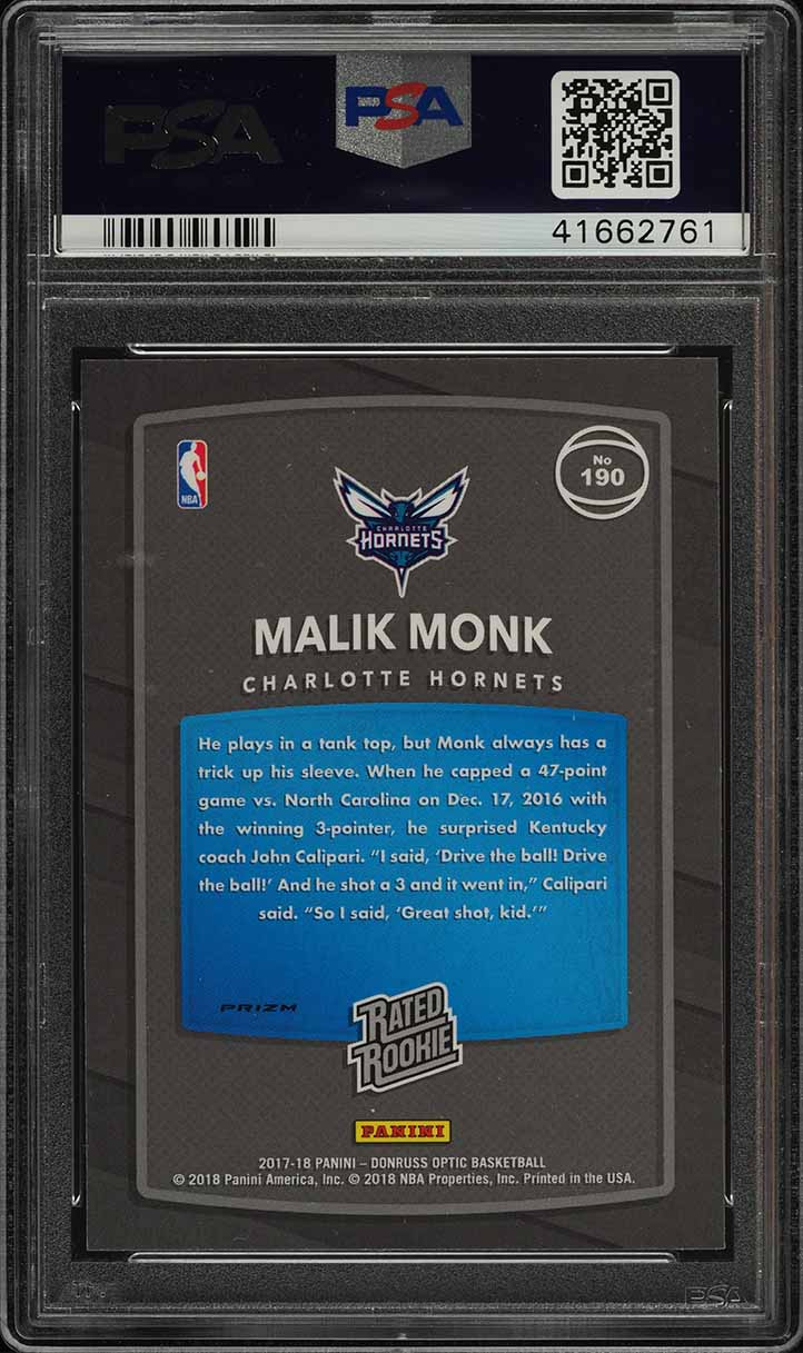 2017 Donruss Optic Holo Malik Monk ROOKIE #190 PSA 10 GEM MINT
