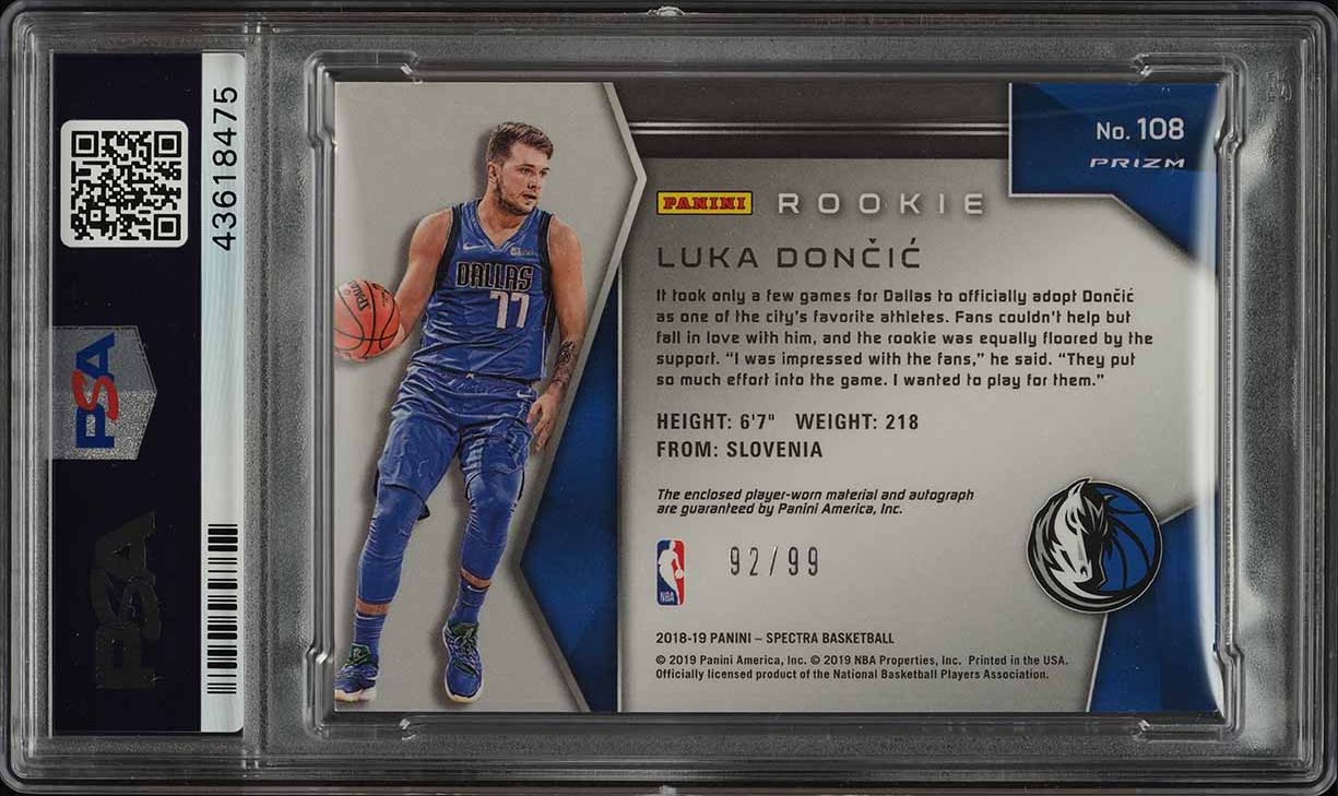 2018 Panini Spectra Neon Blue Luka Doncic ROOKIE PATCH AUTO /99
