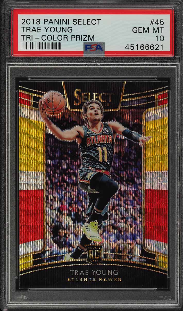 2018 Select Concourse Tri-Color Prizm Trae Young ROOKIE #45 PSA 10 GEM MINT