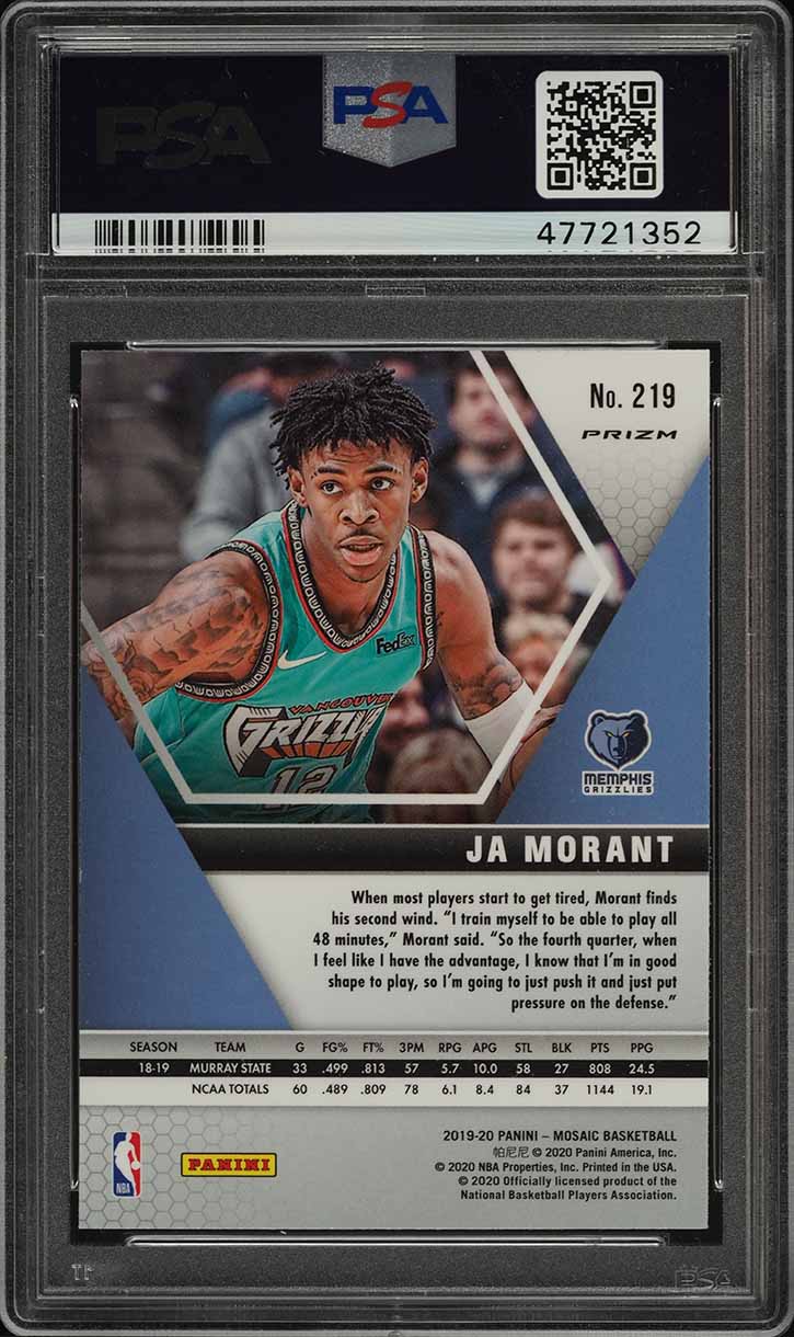 2019 Panini Mosaic Red Green Choice Ja Morant ROOKIE #219 PSA 10