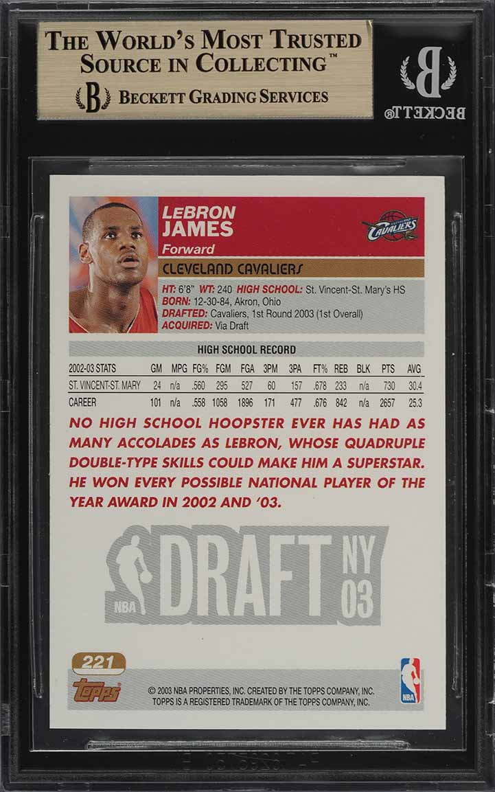 2003 Topps Collection LeBron James ROOKIE RC #221 BGS 9.5 GEM MINT