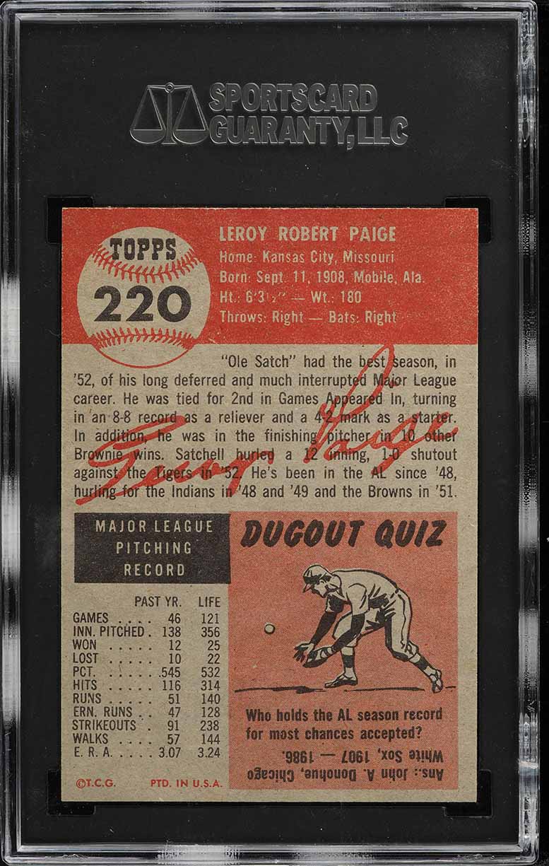 1953 Topps Satchell Paige #220 SGC 8 NM-MT