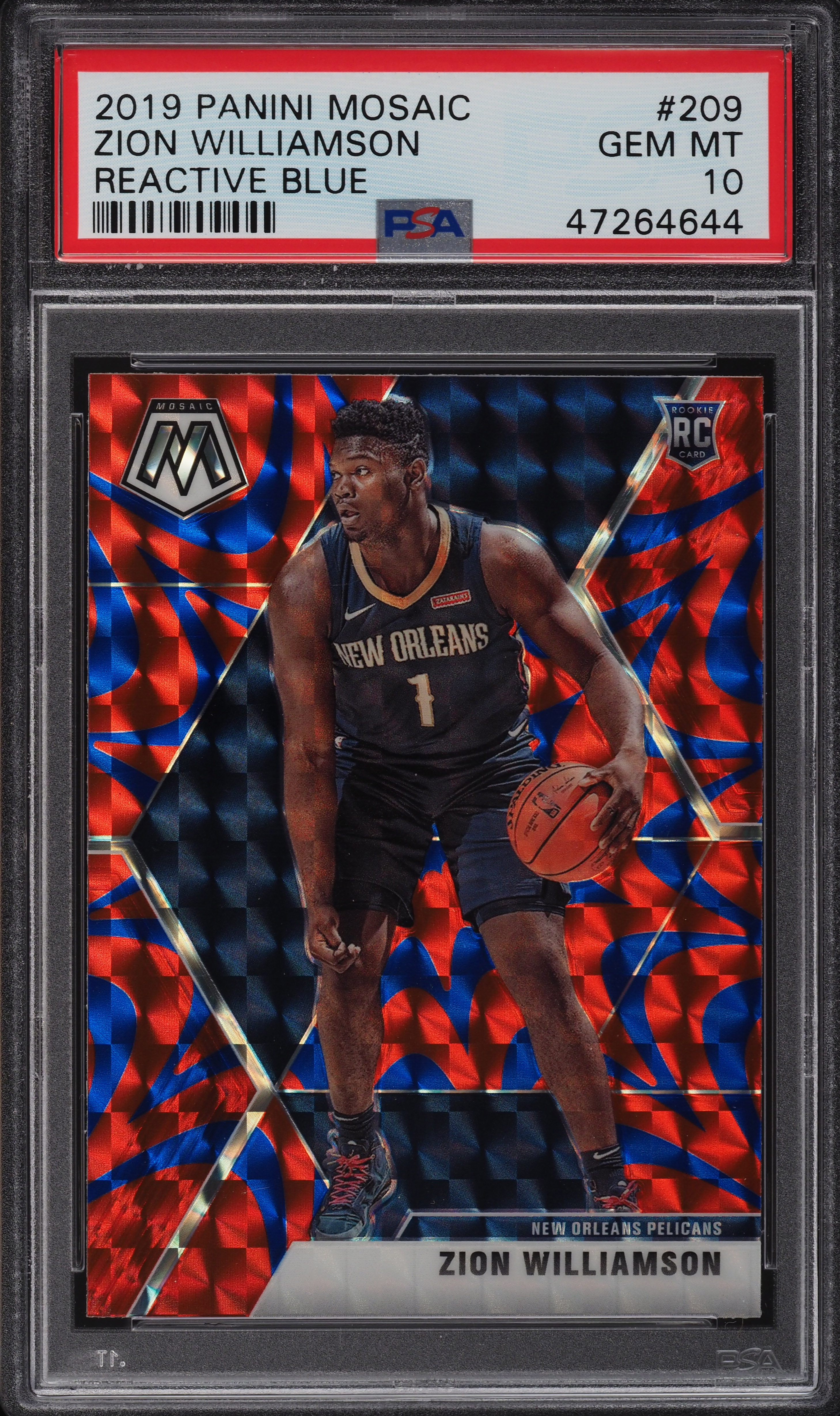 2019 Panini Mosaic Reactive Blue Zion Williamson ROOKIE #209 PSA