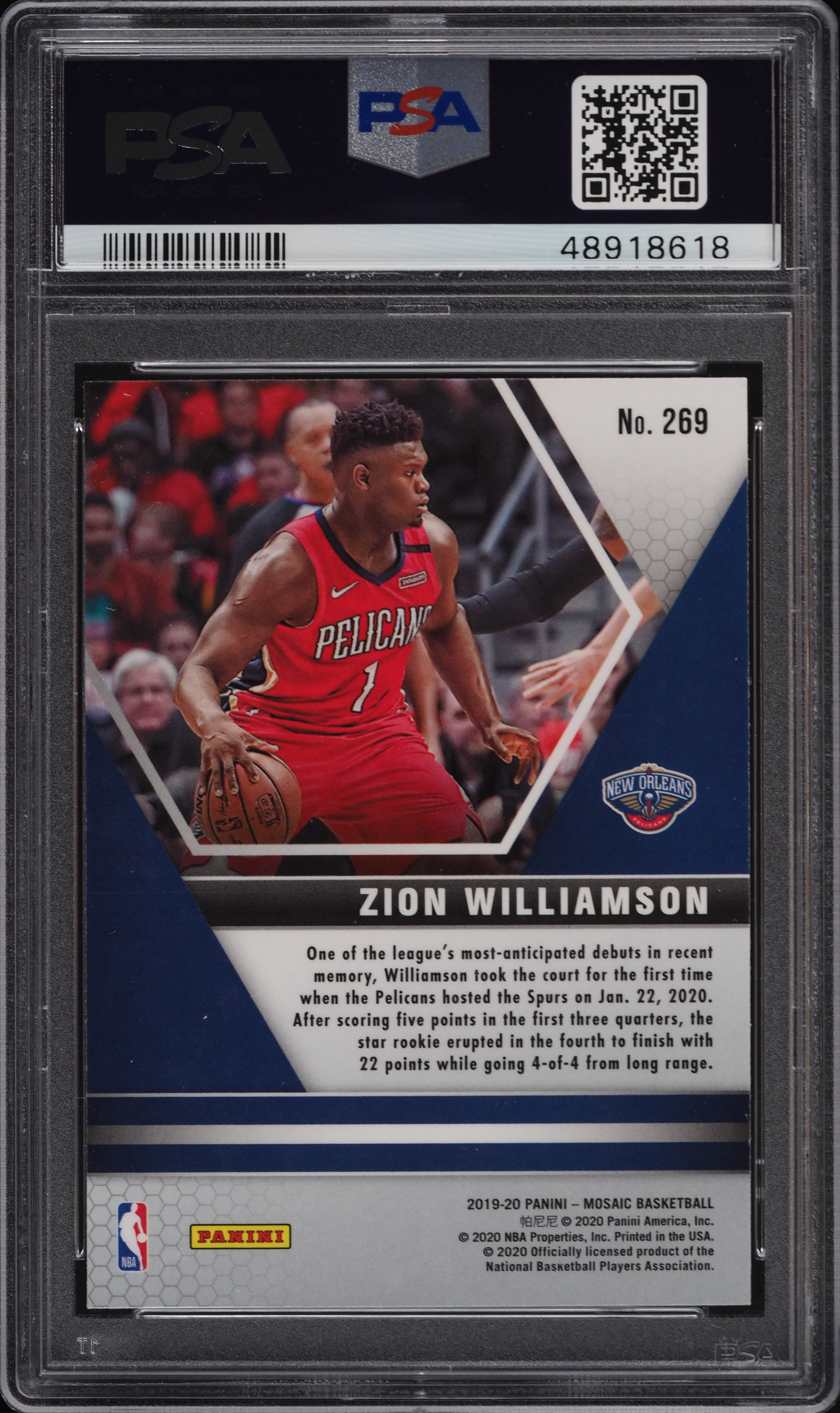 2019 Panini Mosaic Zion Williamson ROOKIE RC #269 PSA 10 GEM MINT