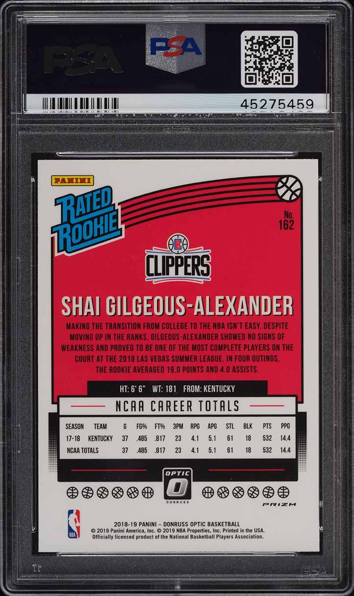 2018 Donruss Optic Holo Shai Gilgeous-Alexander ROOKIE #162 PSA 10 GEM MINT