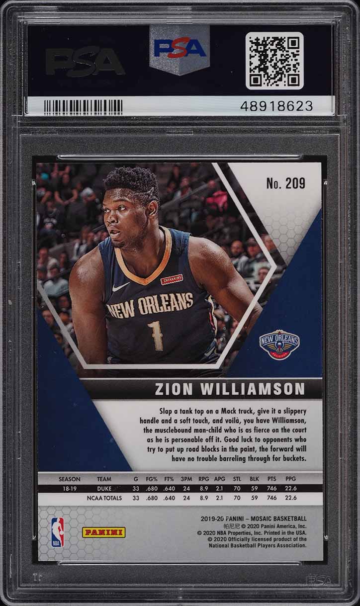 2019 Panini Mosaic Zion Williamson ROOKIE #209 PSA 10 GEM MINT on