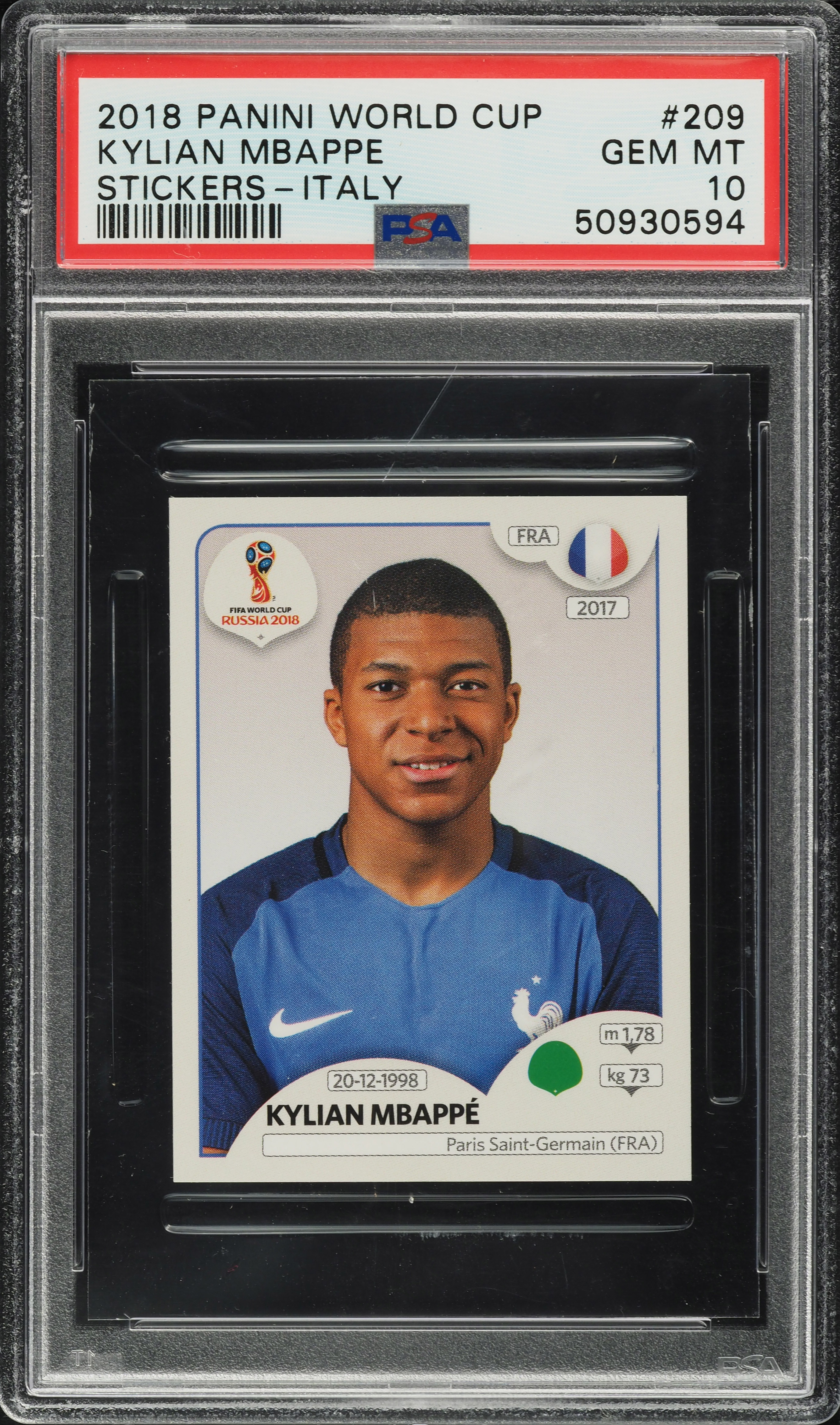 PSA9 RC mbappe panini 2018 W杯 2018 Panini World Cup Stickers Kylian Mbappe ROOKIE, BLACK BACK