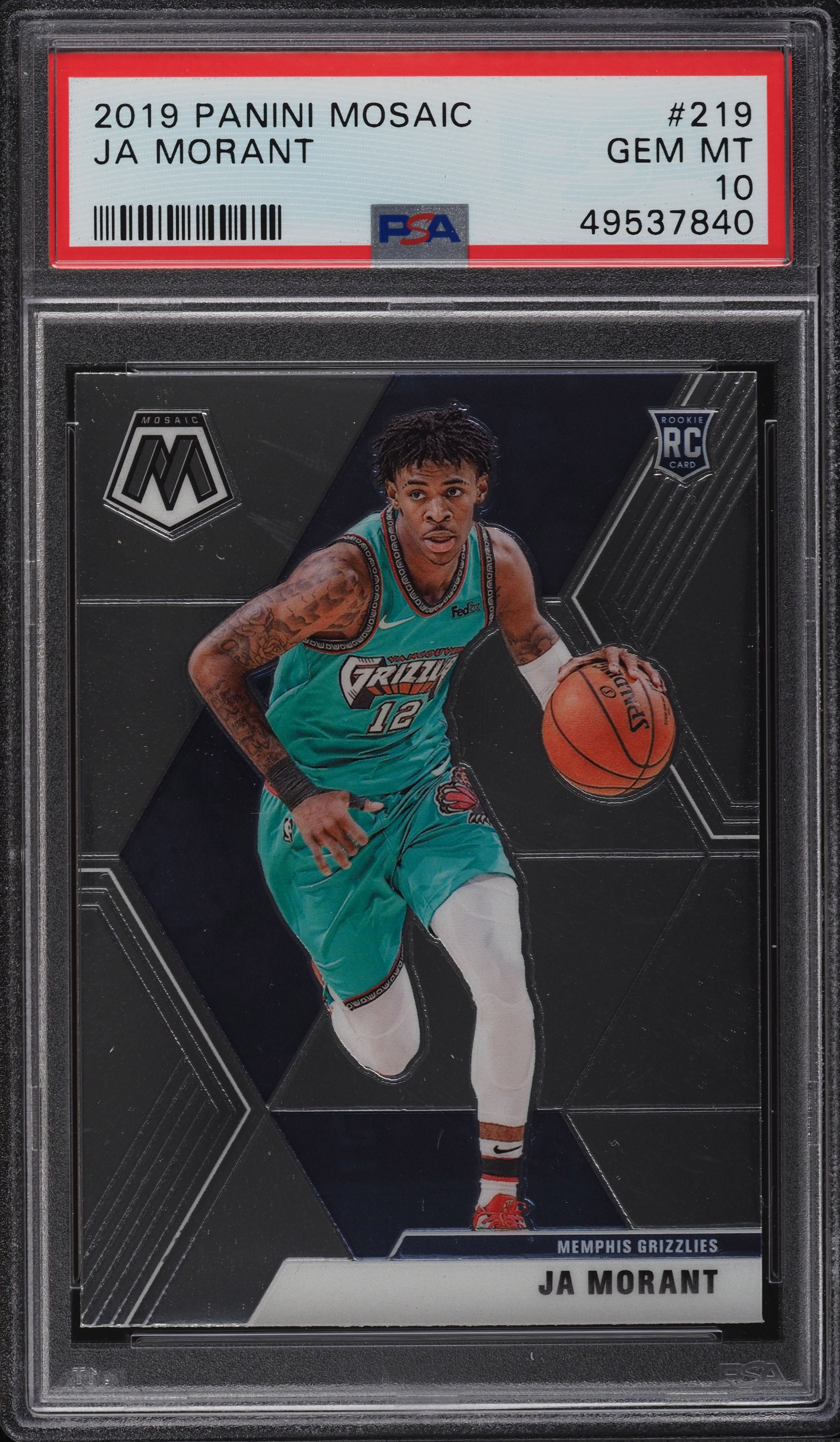 2019 Panini Mosaic Ja Morant ROOKIE #219 PSA 10 GEM MINT on