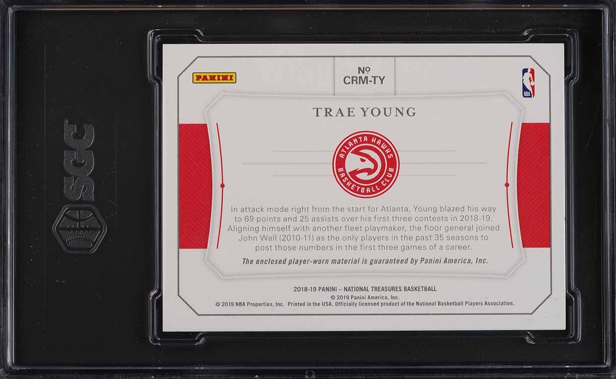 2018 National Treasures Trae Young ROOKIE PATCH /99 #CRM-TY SGC 9.5 MINT+