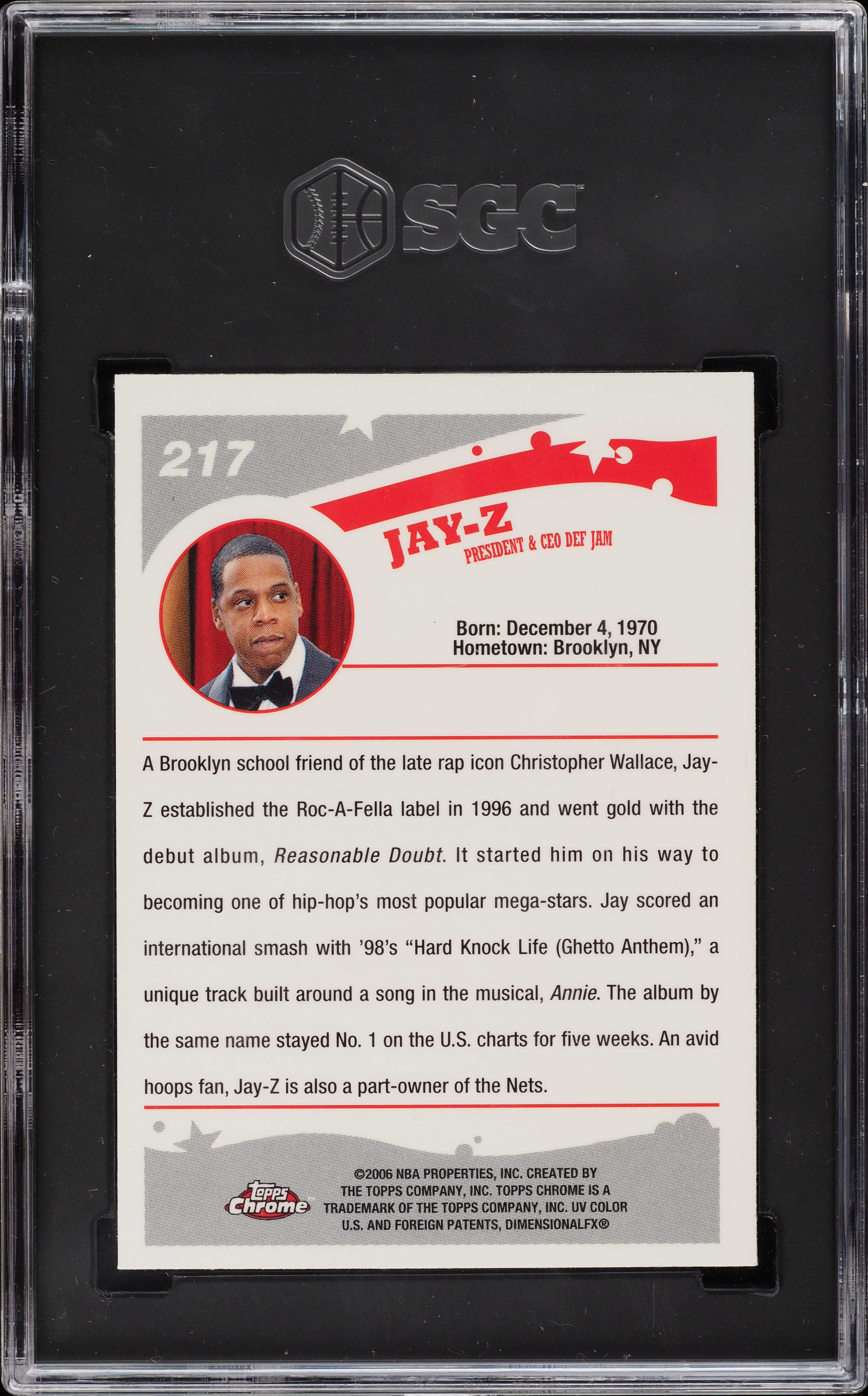 2005 Topps Chrome Jay-Z #217 SGC 10 GEM MINT on Fanatics Collect