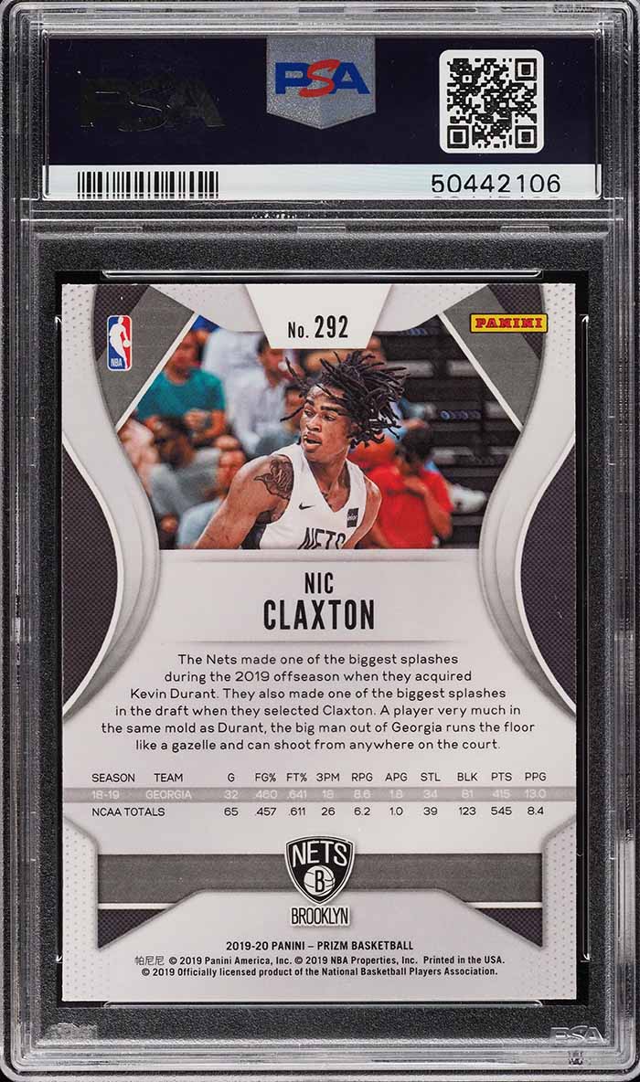2019 Panini Prizm Nic Claxton ROOKIE #292 PSA 10 GEM MINT on