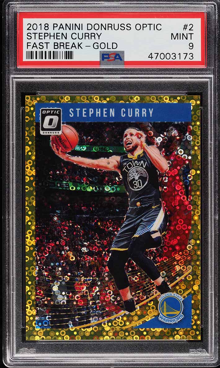 2018 Donruss Optic Fast Break Gold Prizm Stephen Curry /10 #2 PSA 9 MINT