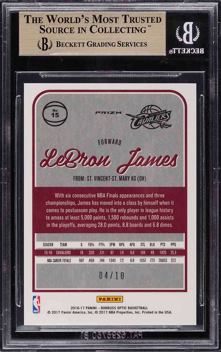 2016 Donruss Optic Gold Prizm LeBron James w/ Kobe Bryant /10 #15