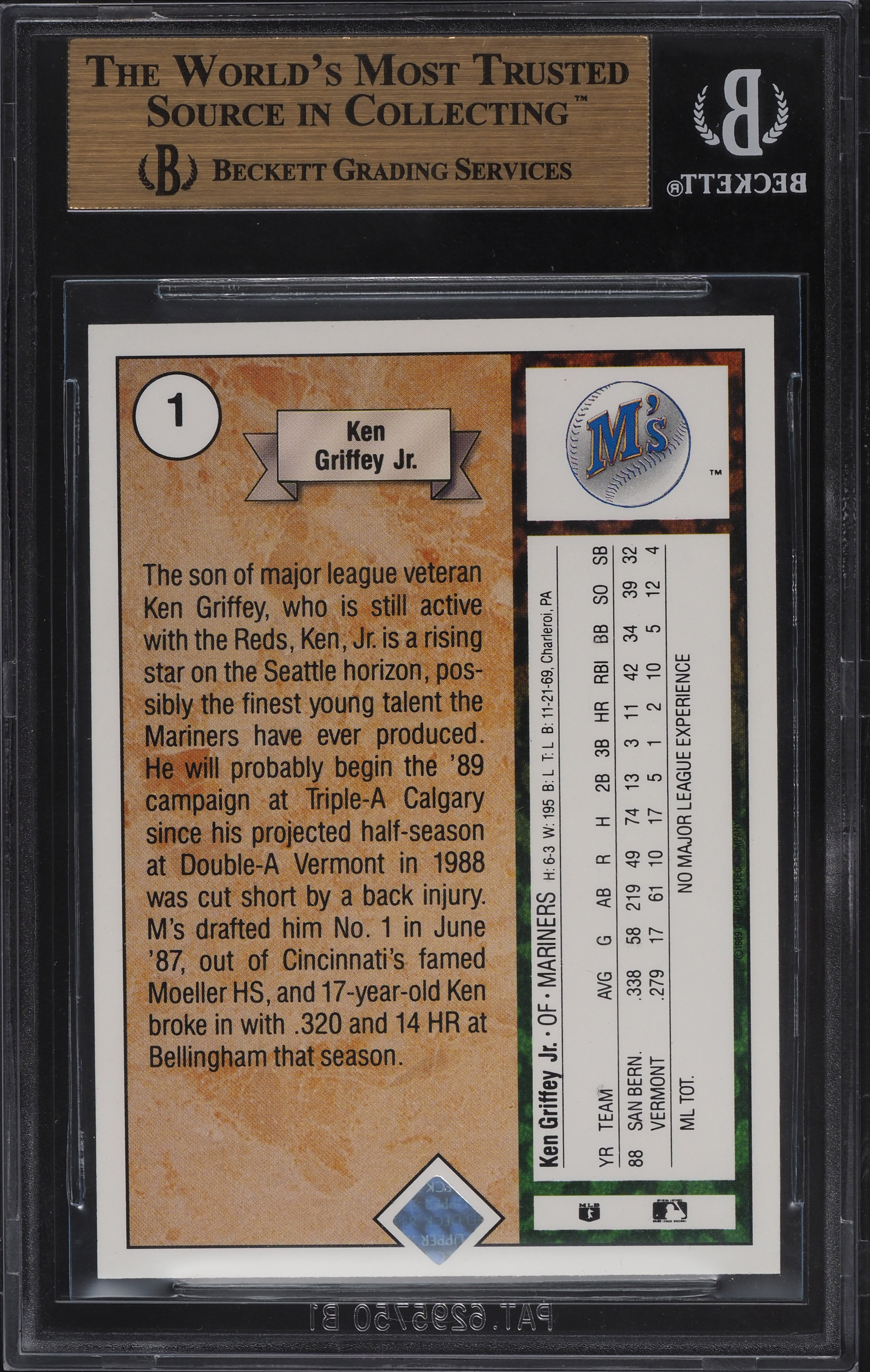 1989 Upper Deck Ken Griffey Jr. ROOKIE #1 BGS 10 PRISTINE on