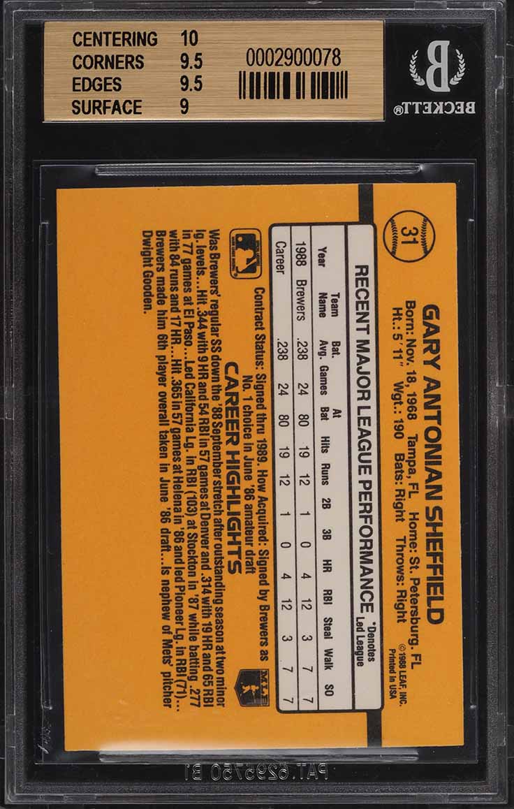 1989 Donruss Gary Sheffield ROOKIE #31 BGS 9.5 GEM MINT