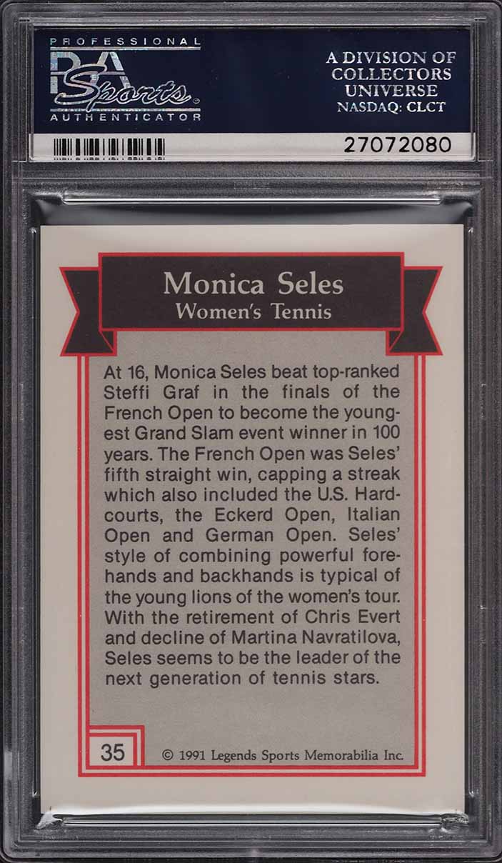 1991 Legends Magazine Insert Silver Border Monica Seles ROOKIE #35 PSA 10 GEM