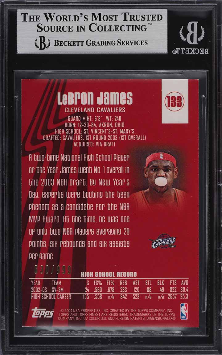 2003 Finest Basketball LeBron James ROOKIE RC /999 #133 BGS 9 MINT