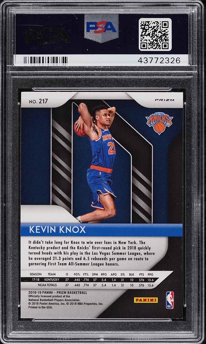 2018 Panini Prizm Silver Kevin Knox ROOKIE #217 PSA 10 GEM MINT