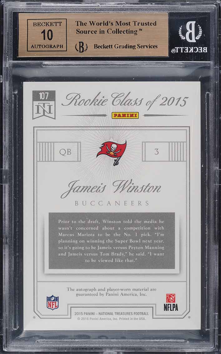 2015 National Treasures Jameis Winston ROOKIE RC PATCH AUTO /99 BGS 10 PRISTINE