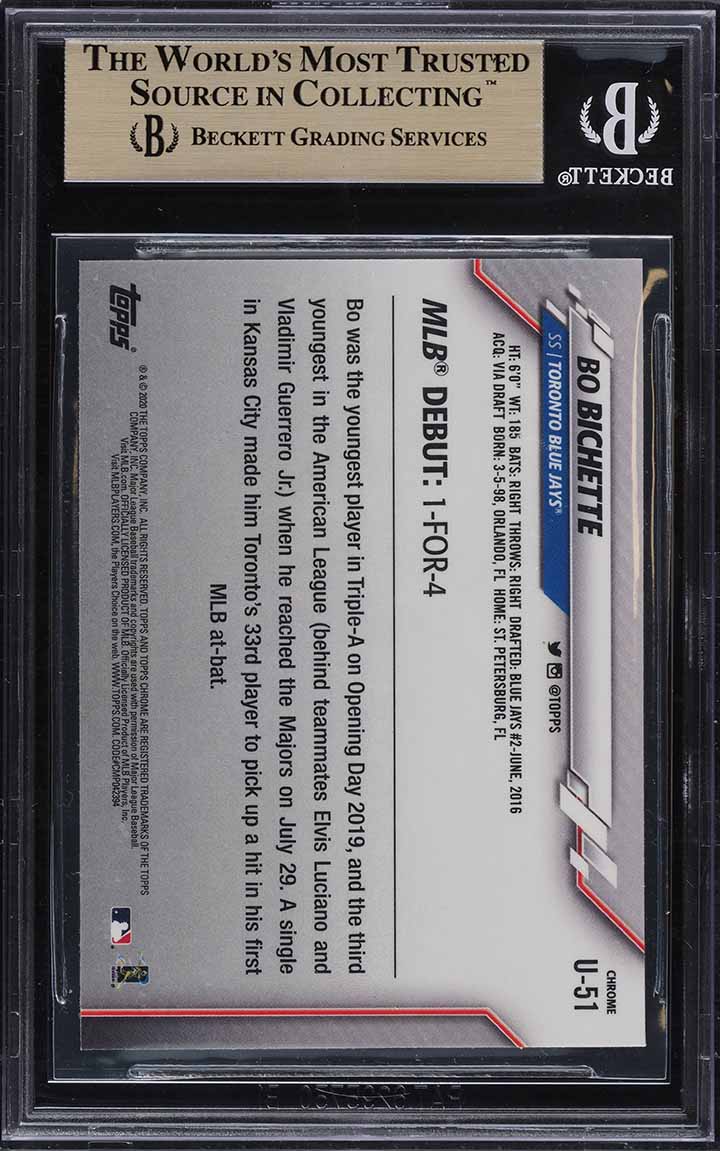 2020 Topps Chrome Update Bo Bichette ROOKIE #U51 BGS 9.5 GEM MINT