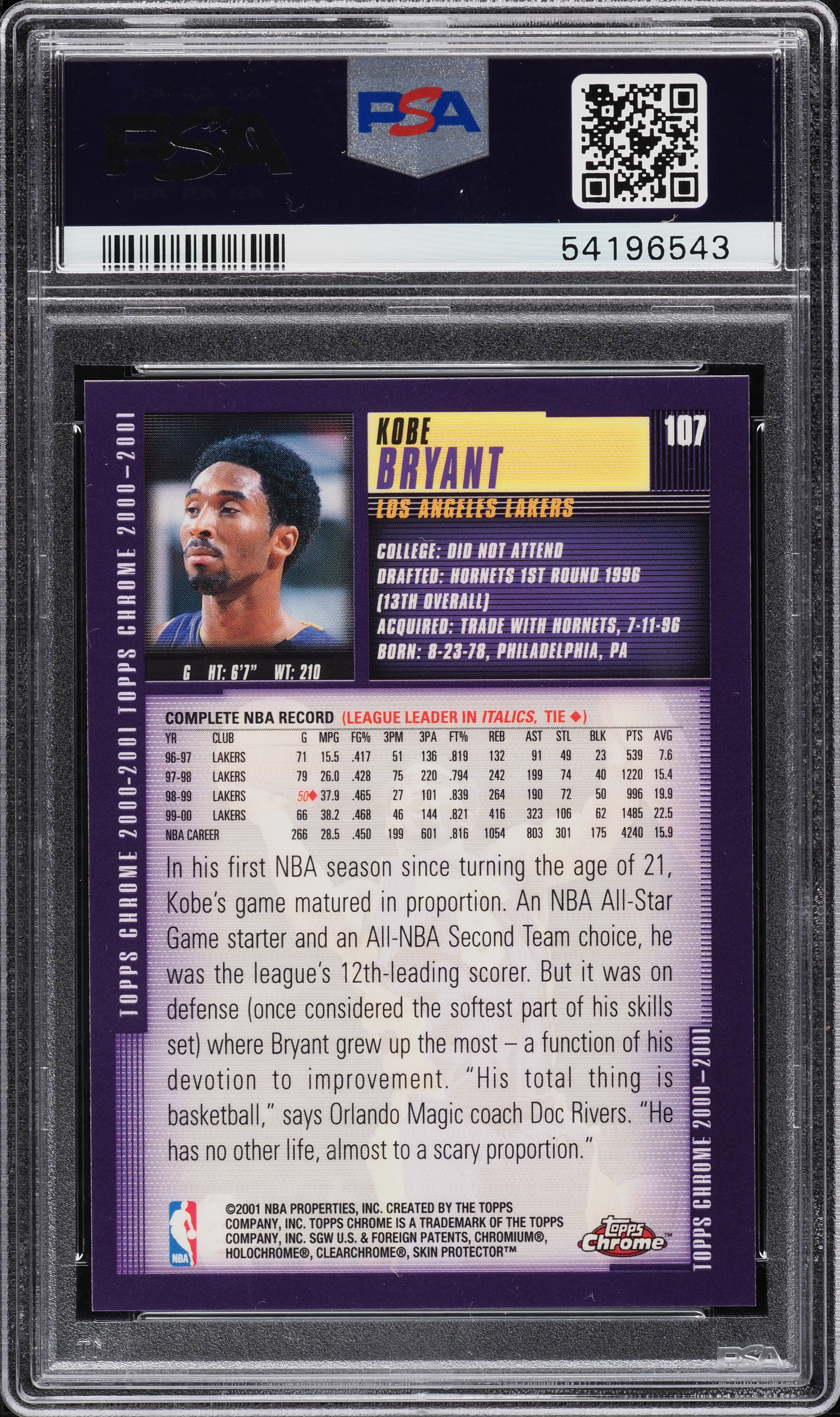 2000 Topps Chrome Kobe Bryant #107 PSA 10 GEM MINT on Fanatics Collect