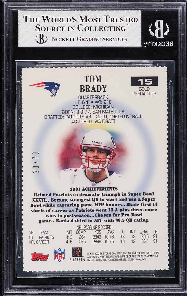 2002 Topps Pristine Gold Refractor Tom Brady /79 #15 BGS 8 NM-MT