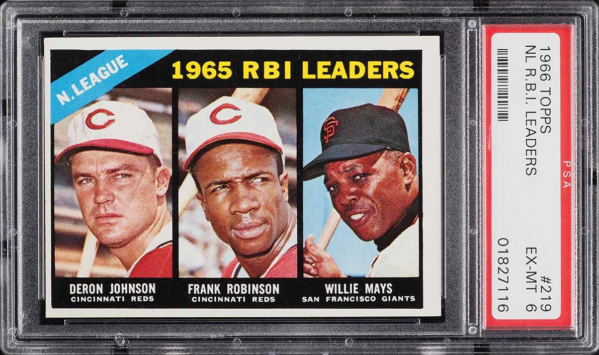 1966 Topps Frank Robinson & Willie Mays NL RBI LDRS #219 PSA 6 EXMT