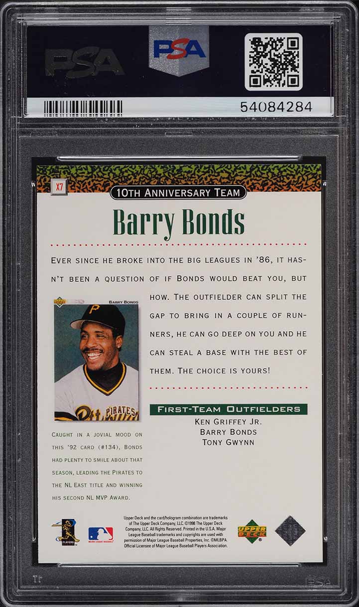 1999 Upper Deck 10th Anniversary Team Barry Bonds #X7 PSA 10 GEM MINT
