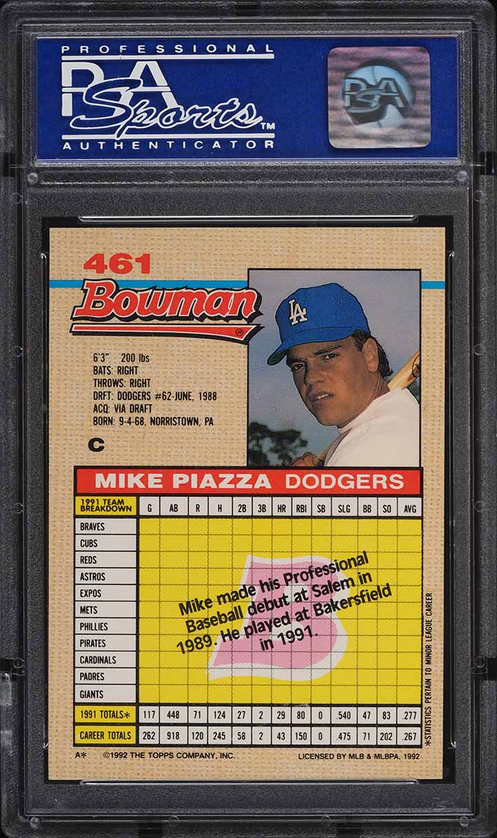 1992 Bowman Mike Piazza ROOKIE #461 PSA 9 MINT on Fanatics Collect