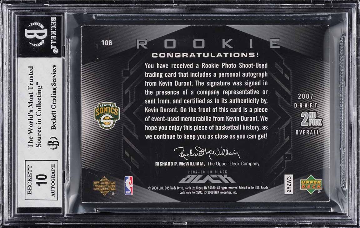2007 Upper Deck Black Kevin Durant ROOKIE AUTO PATCH /99 #106 BGS