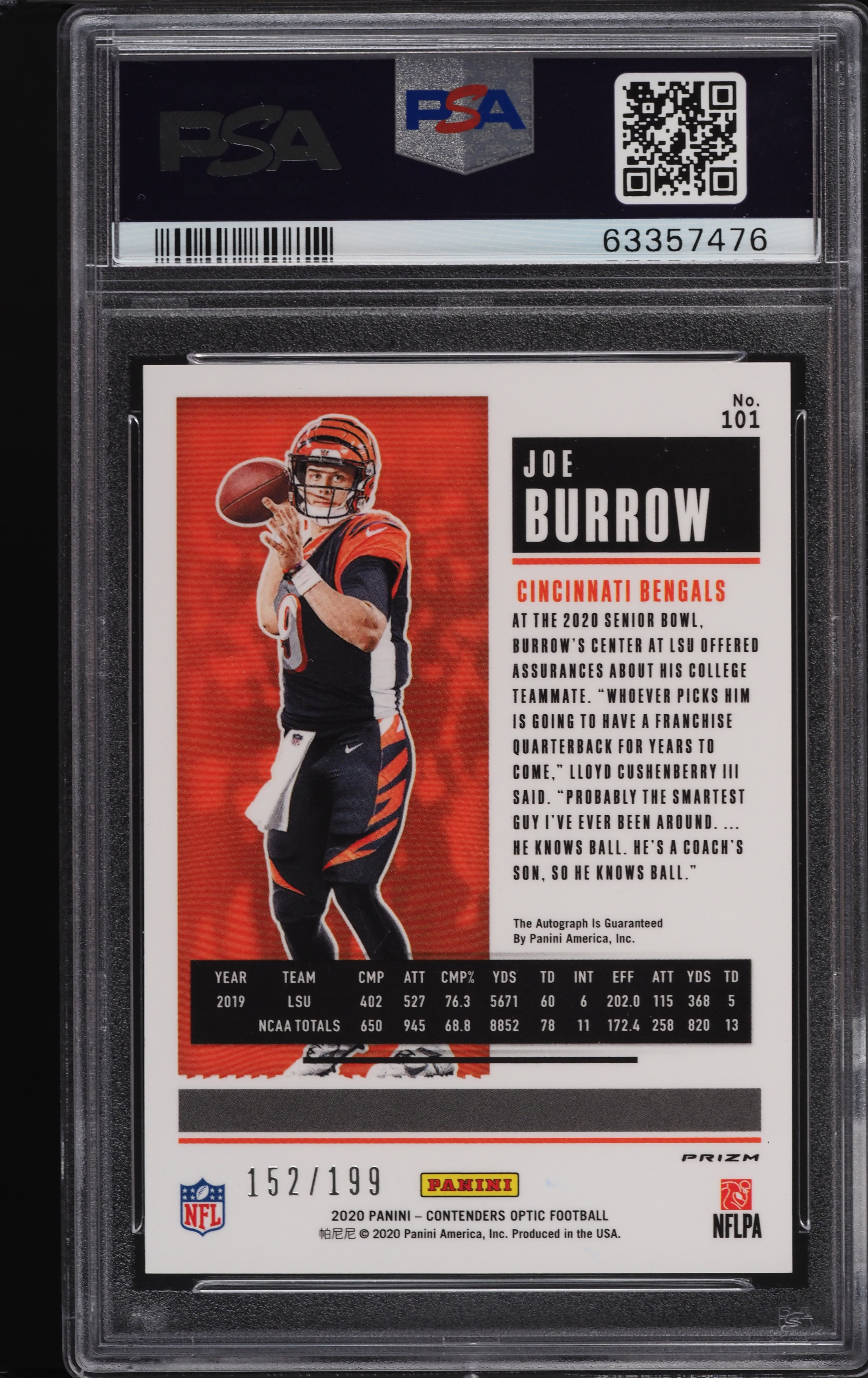 2020 Panini Contenders Optic Red Joe Burrow ROOKIE RC PSA/DNA 10