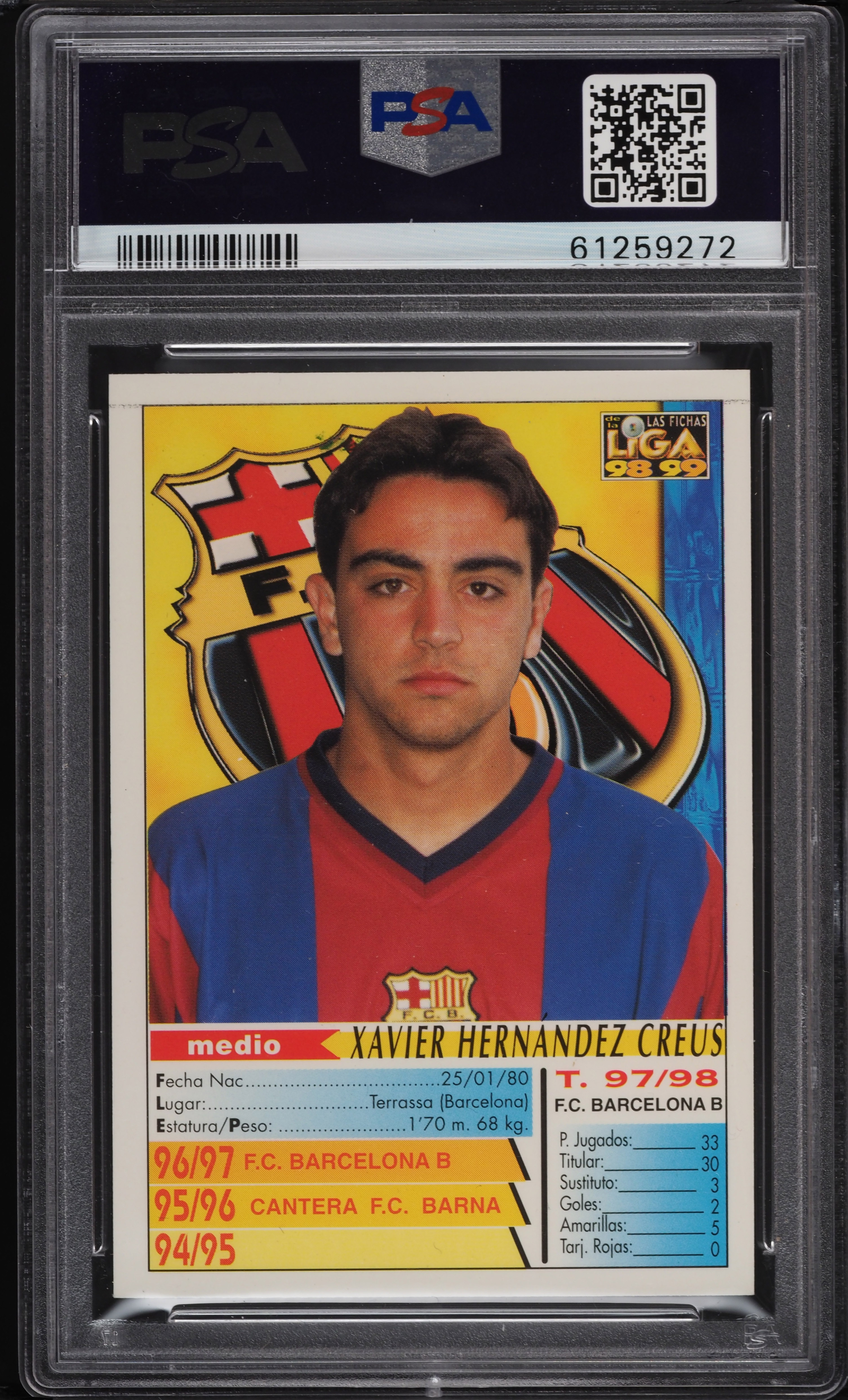 1998 Mundi Cromo Liga Soccer Xavi ROOKIE RC #16 PSA 8 NM-MT on