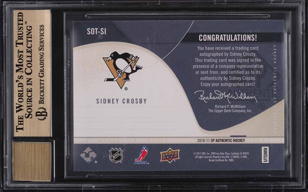 2010 SP Authentic Sign Of The Times Sidney Crosby AUTO #SOT-SI BGS 10 PRISTINE