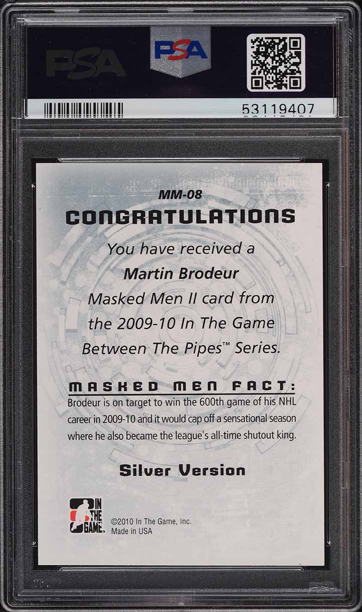 2009 ITG Between The Pipes Masked Men II Martin Brodeur #MM-08 PSA 10 GEM MINT