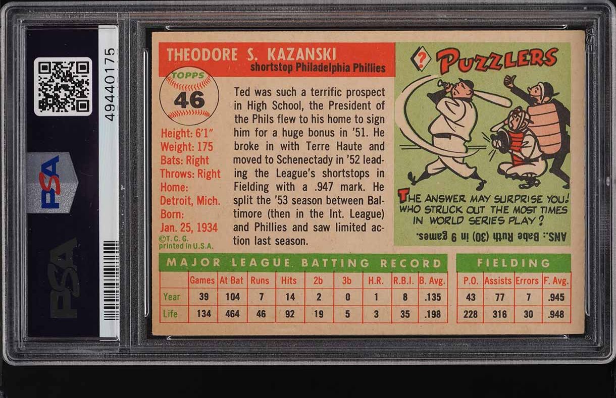 1955 Topps Ted Kazanski #46 PSA 8.5 NM-MT+