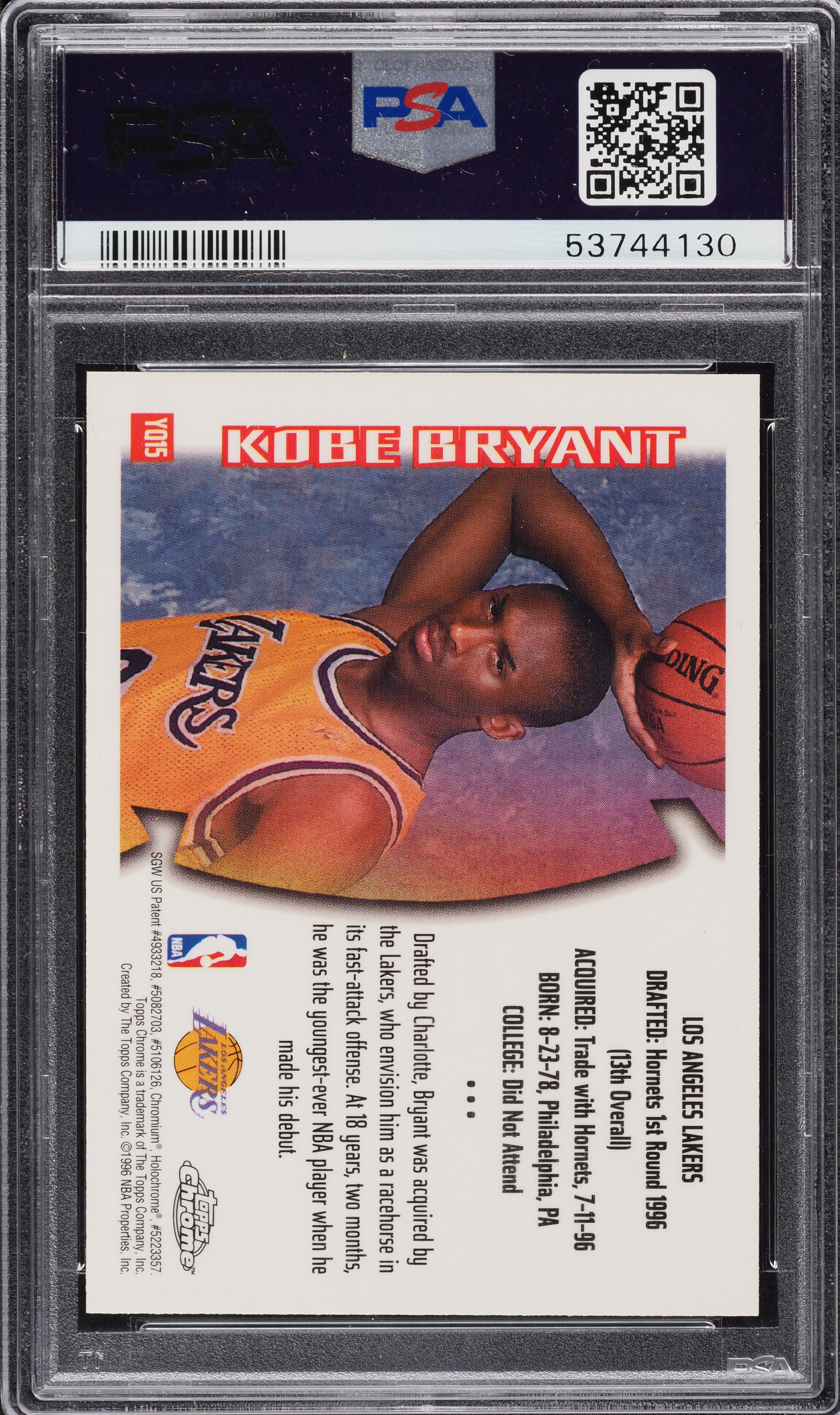 1996 Topps Chrome Youthquake Kobe Bryant ROOKIE #YQ15 PSA 9 MINT