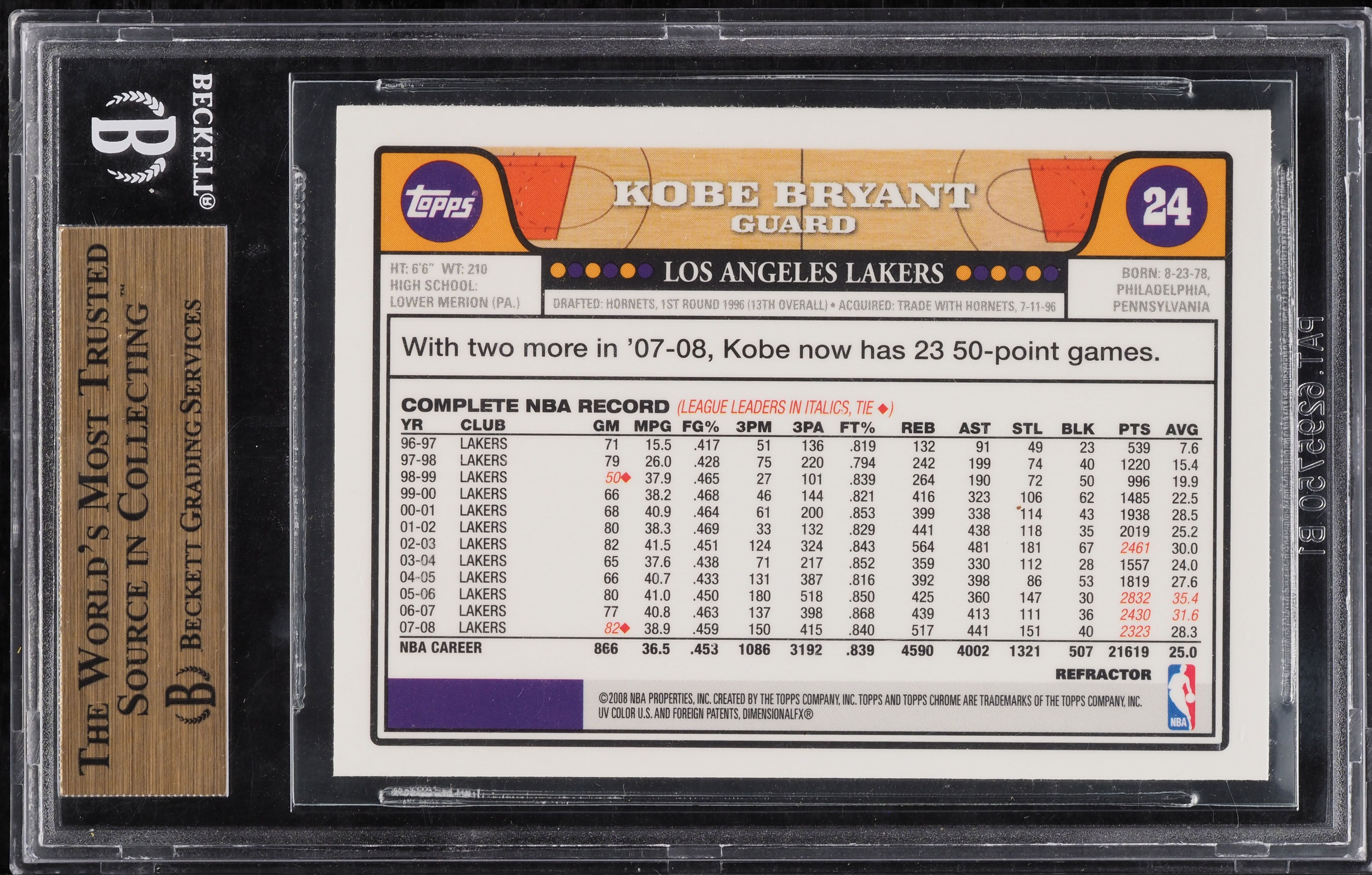 2008 Topps Chrome Refractor Kobe Bryant w/ LeBron James #24 BGS