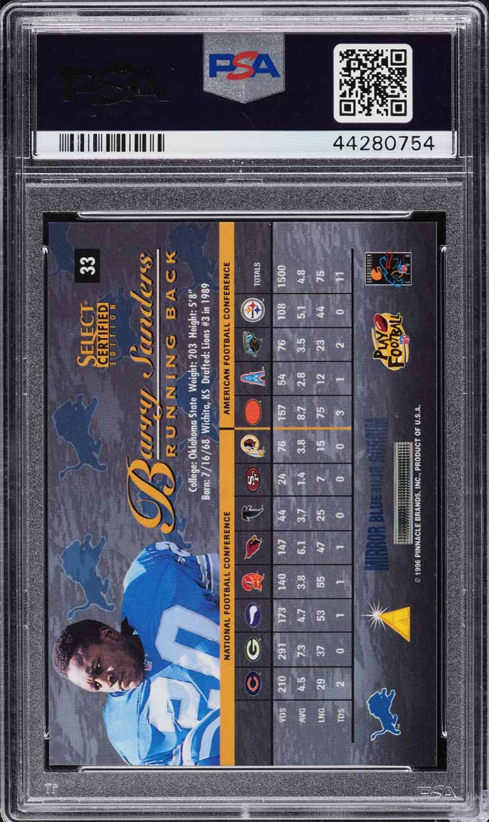 1996 Select Certified Mirror Blue Barry Sanders /45 #33 PSA 9 MINT