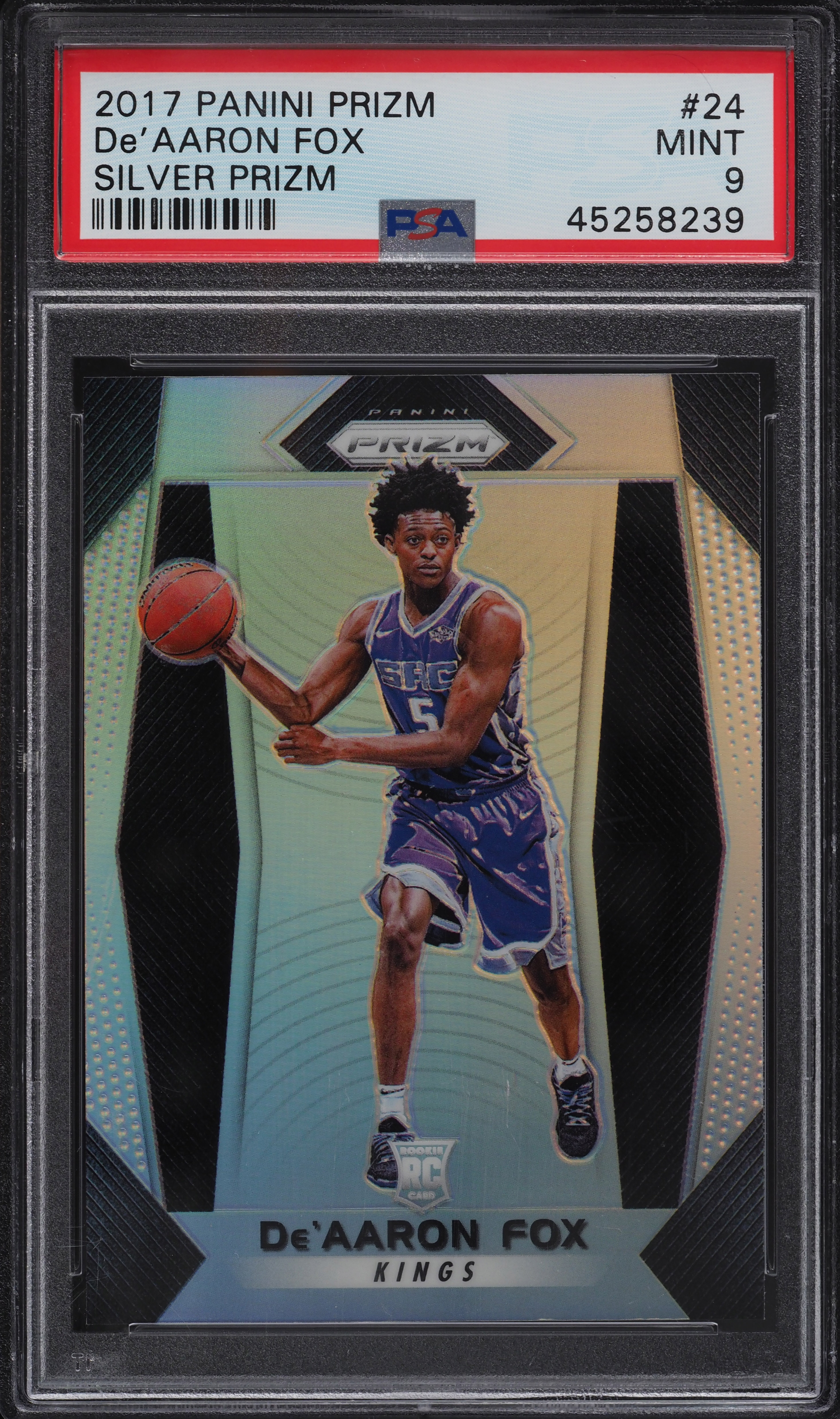 2017 Panini Prizm Silver Prizms De'Aaron Fox ROOKIE RC #24 PSA 9