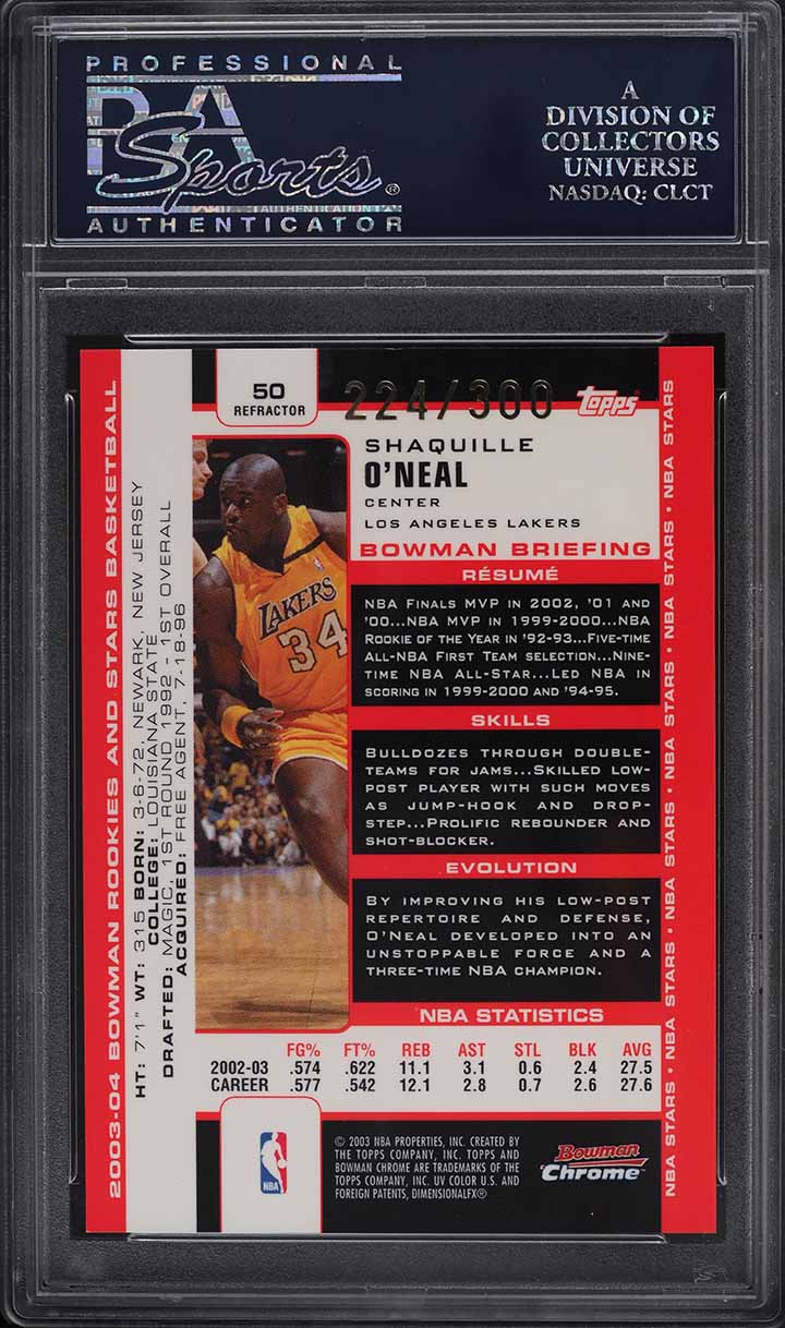 2003 Bowman Chrome Refractor Shaquille O'Neal /300 #50 PSA 9 MINT