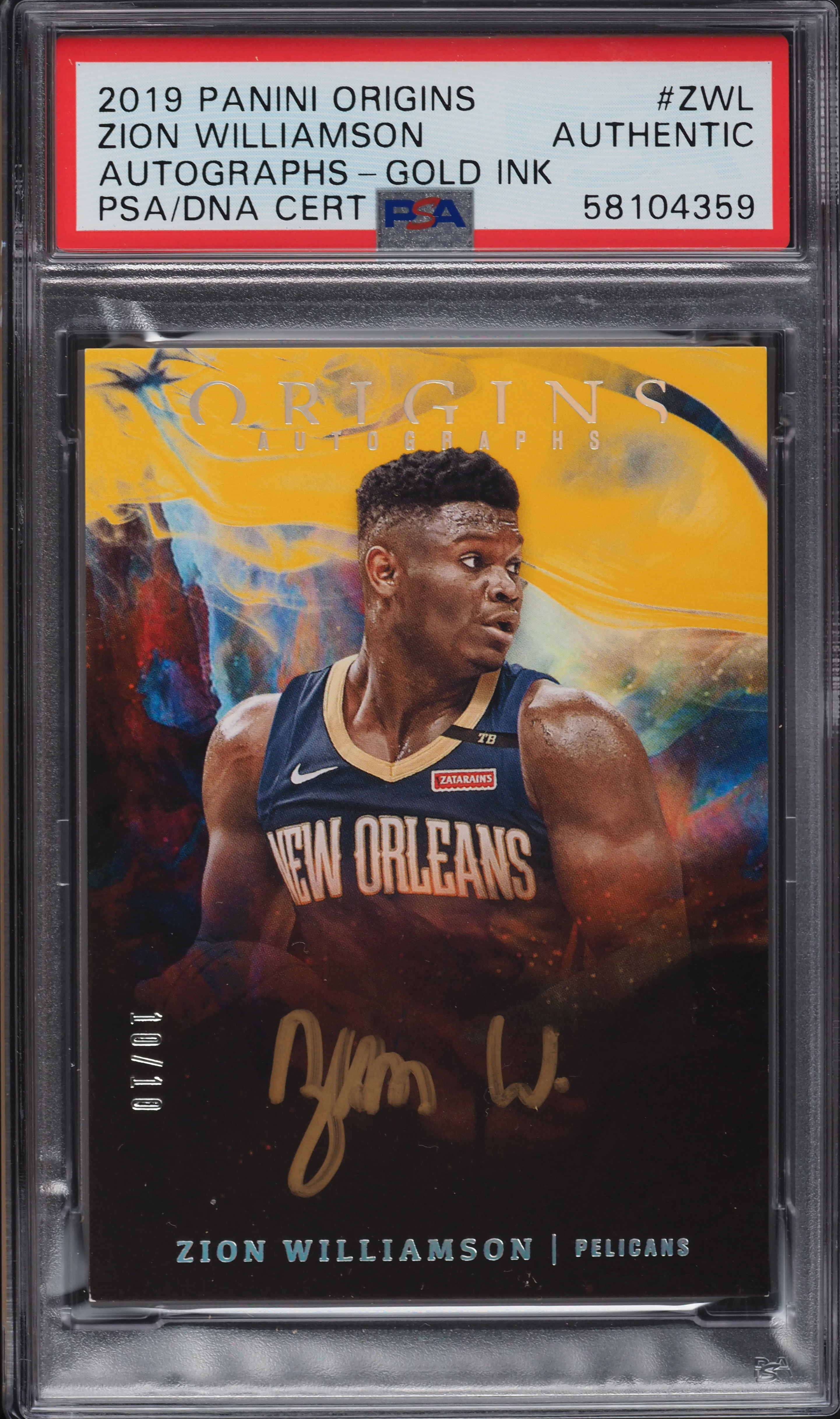 2019 Panini Origins Gold Ink Zion Williamson ROOKIE RC AUTO 10/10 